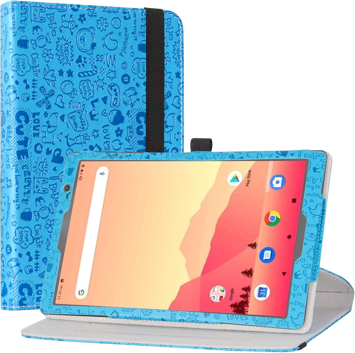 LiuShan Compatible with Vankyo MatrixPad S20 Rotating Case/Yuntab D107 Rotating Case,360 Degree Rotation Stand PU Leather with Cute Pattern for Vankyo MatrixPad S20 10 / Yuntab D107 Tablet,Blue