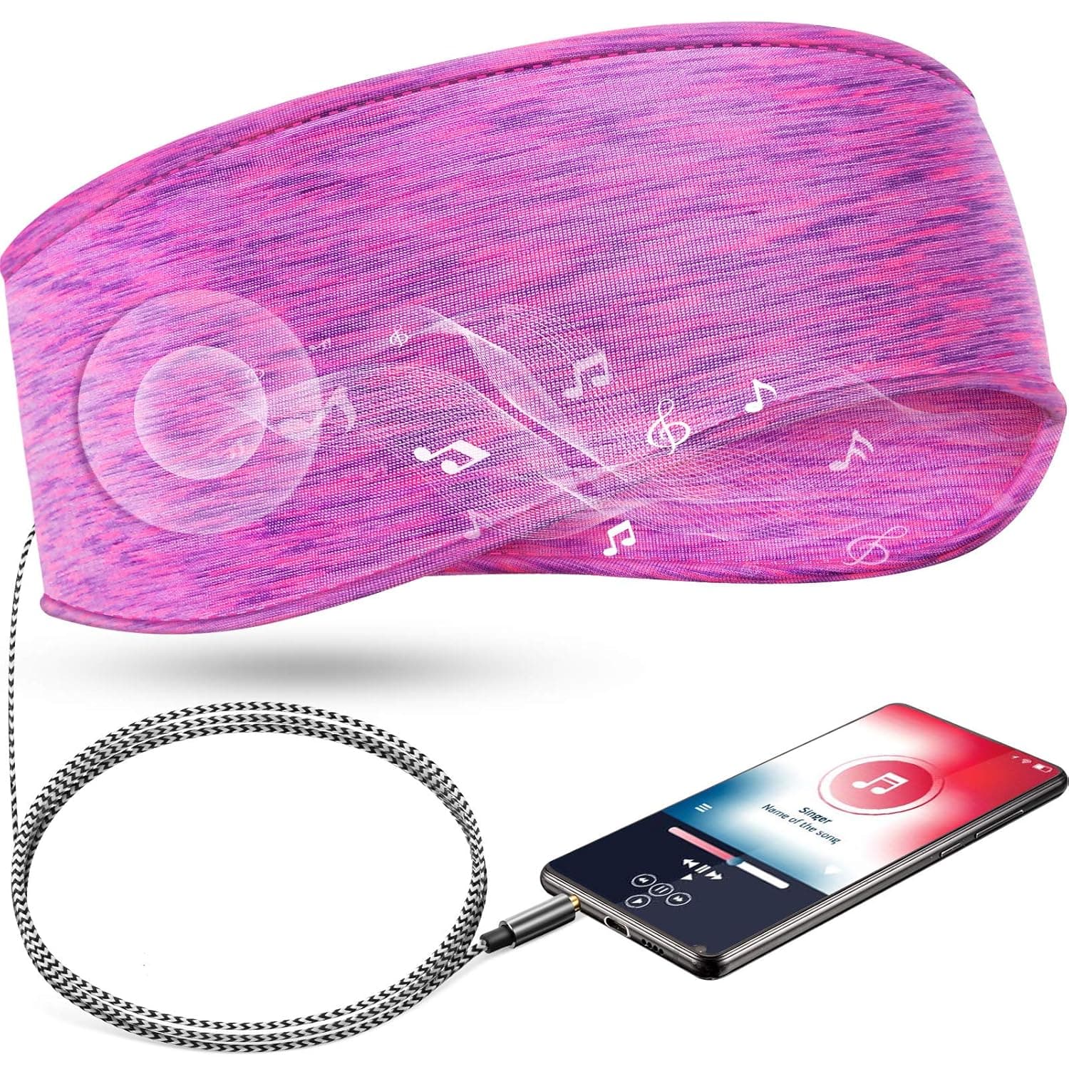 Enhon Sleep Headband Headphones, 3.5mm Jack Wired Soft Elastic Headband for Sleep, Air Travel, Meditation with Thin Speakers, The Comfort Sleep Headphone and Classic Exercise Headphone (Rose Red)