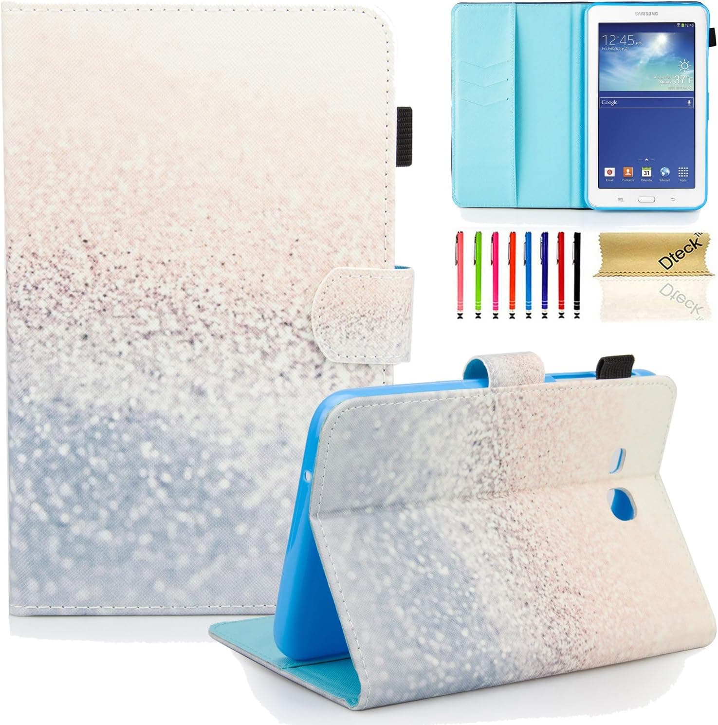 Dteck Case for Samsung Galaxy Tab 3 Lite (SM-T110 /SM-T111) & Tab E Lite 2016 (SM-T113) & Tab 3 2013 (SM-T210 /GT-P3200) Tablet 7 Inch - Synthetic Leather Stand Cute Folio Wallet Cover, Beach Sand