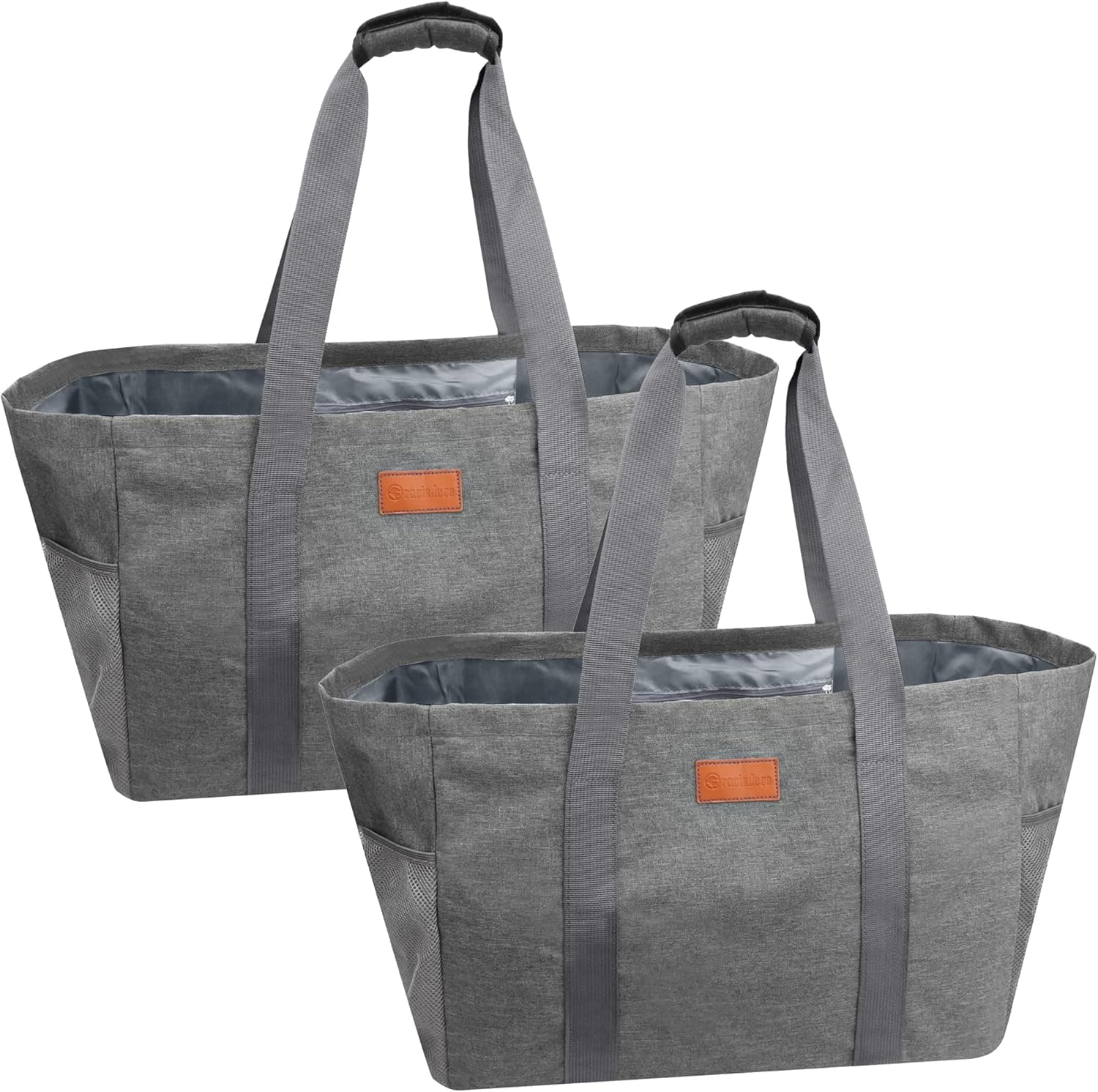 Graciadeco 8.86 Gallon Extra Large Utility Tote Bag with Handles, 2 Pack Gray Heavy Duty Foldable Reusable Tote Bags Laundry Tote Bag