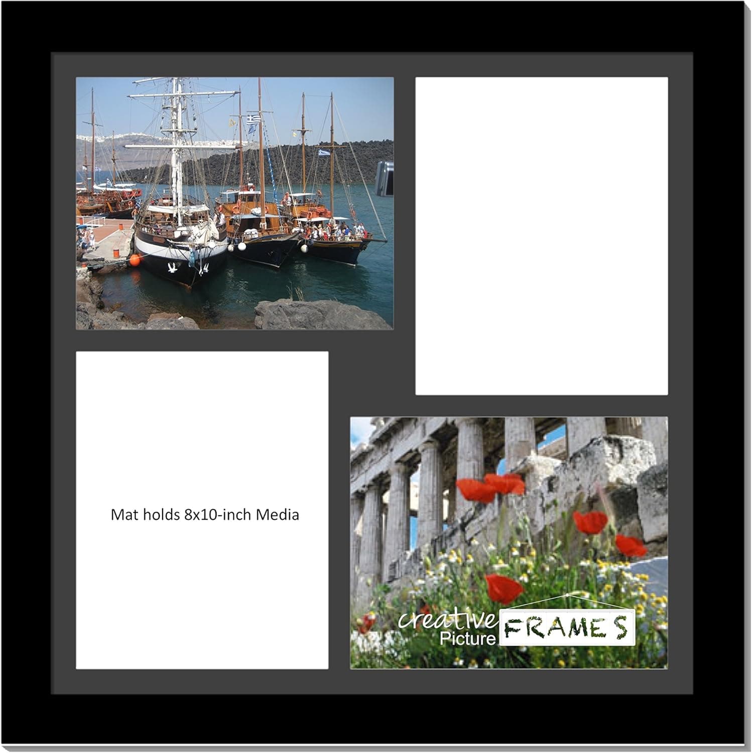 CreativePF [2020bk] Black Picture Frame with 4 Opening Black Mat/White Core Core Collage To Hold 8x10-inch Media,Includes Installed Sawtooth Hangers