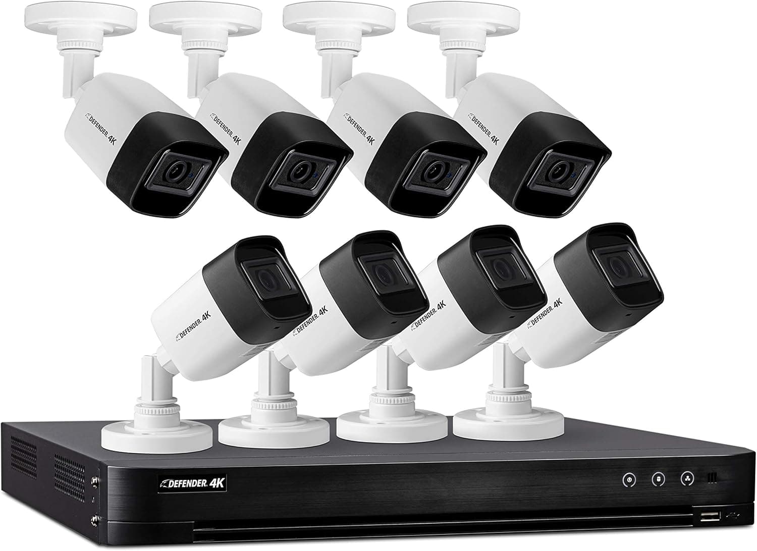 Defender 4k Ultra HD Security Cameras Night Vision Mobile Viewing Motion Detection Cameras for Security Outdoor Security Cameras for Home + 2 Year Warranty (16 Channel 4TB 8 Cameras)