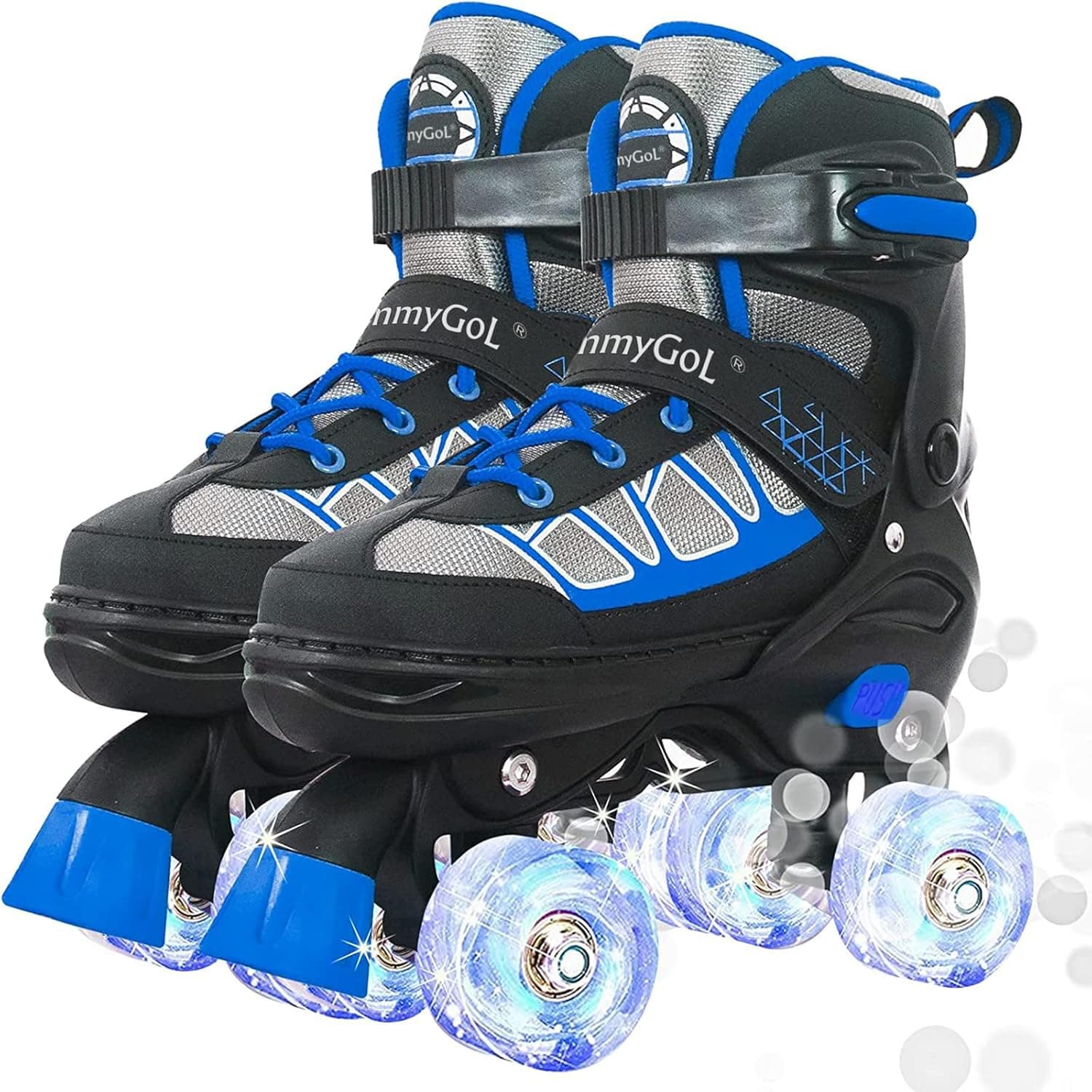 MammyGol Roller Skates for Kids Boys Girls, Adjustable Quad Skates with Light Up Wheels for Toddler Little Kids Ages 6-12, Beginners Outdoor Sports
