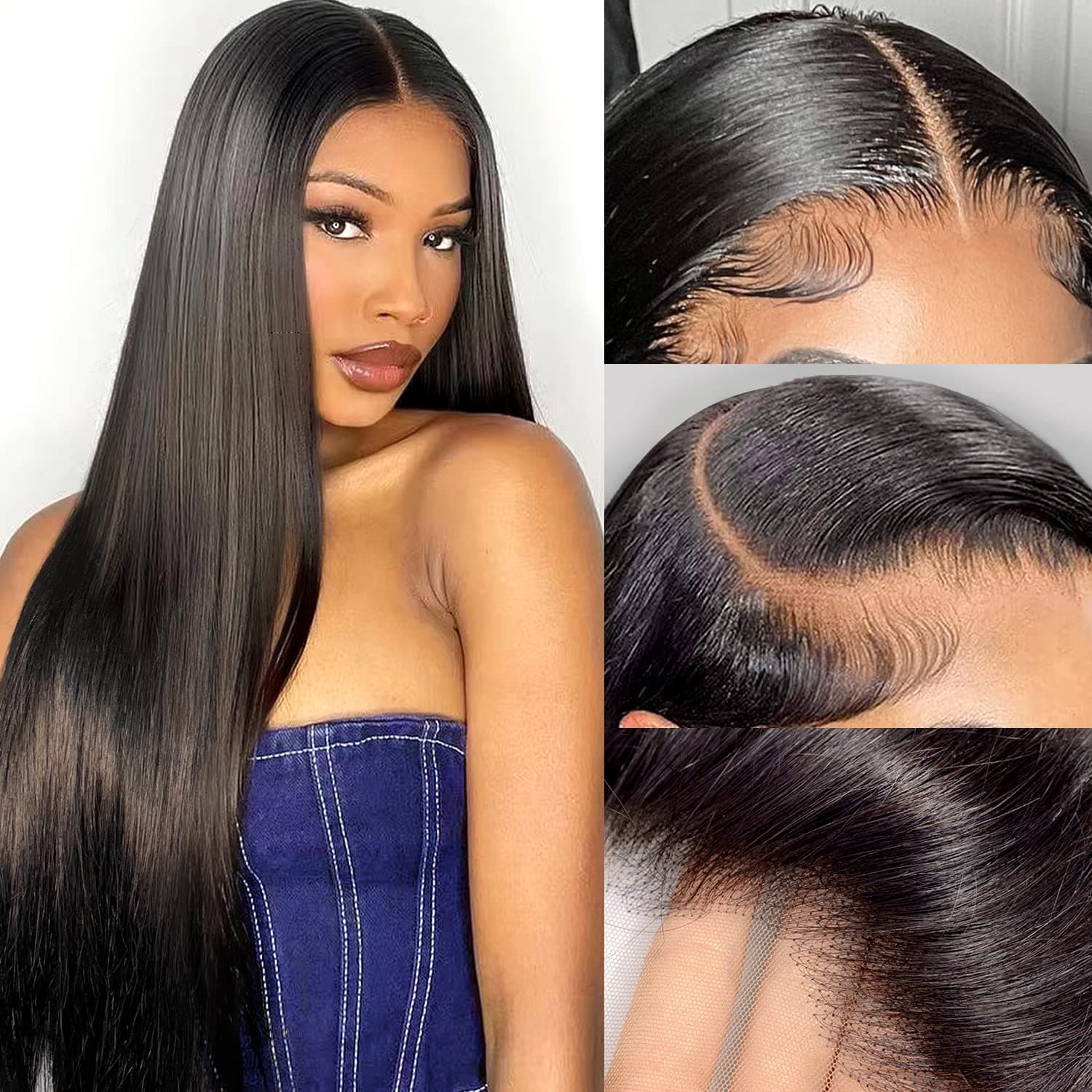 ALLMAY Straight Lace Front Wigs Human Hair 13X4 Lace Frontal Wigs Human Hair Wigs For Black Woman Pre-Plucked With Baby Hair Bleached Knots 150% Density Brazilian Virgin Straight Wig Natural Color Glueless (22 Inch)