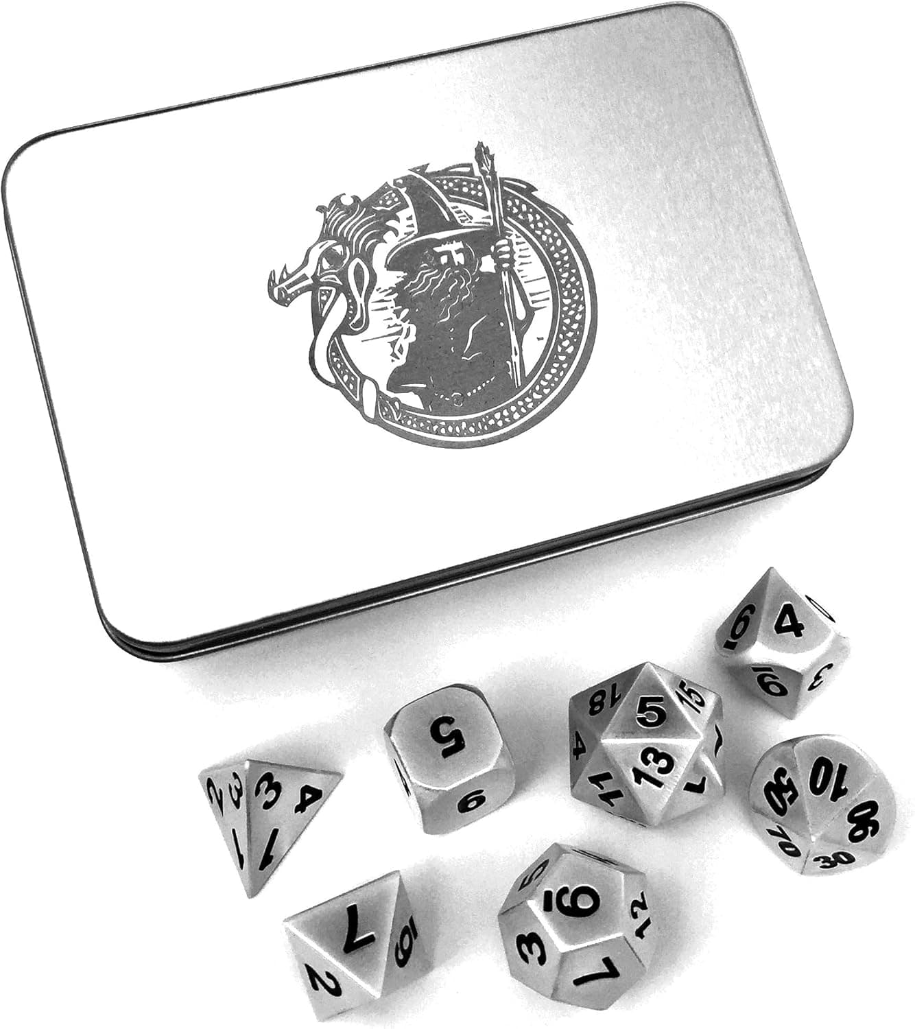 DragonSteel Solid Metal Polyhedral 7 Die D&D Dice Set with Case | For Tabletop d20 RPGs like DnD and Pathfinder Roleplaying Game, Board Games, Math