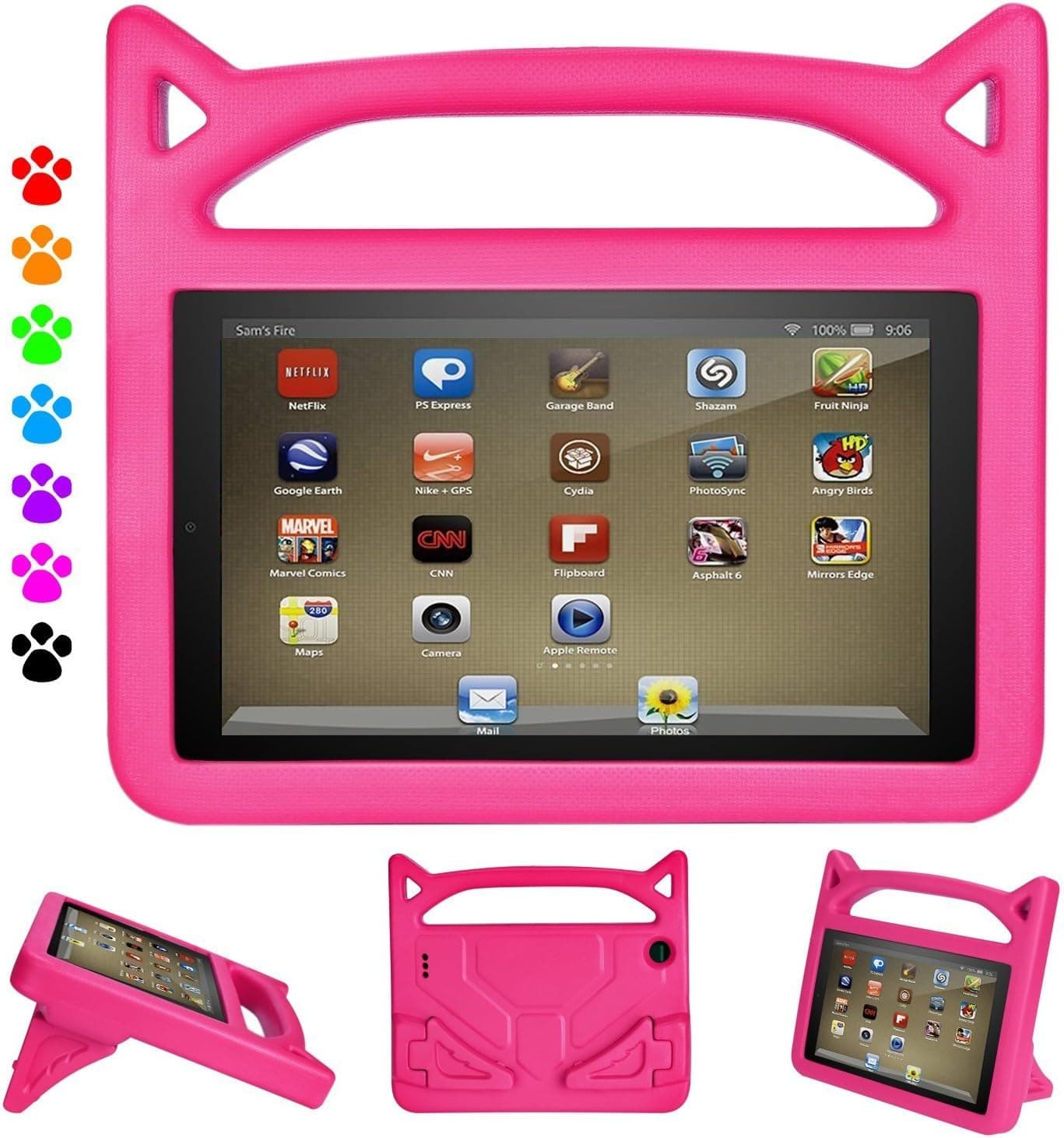 F i r e H D 8 Kids Case, Roasan Super Protection Lightweight Handle Shockproof Screen Protector for F i r e H D 8" Tablet (8th 2018 Gen / 7th 2017 Gen / 6th 2016 Gen, Pink)