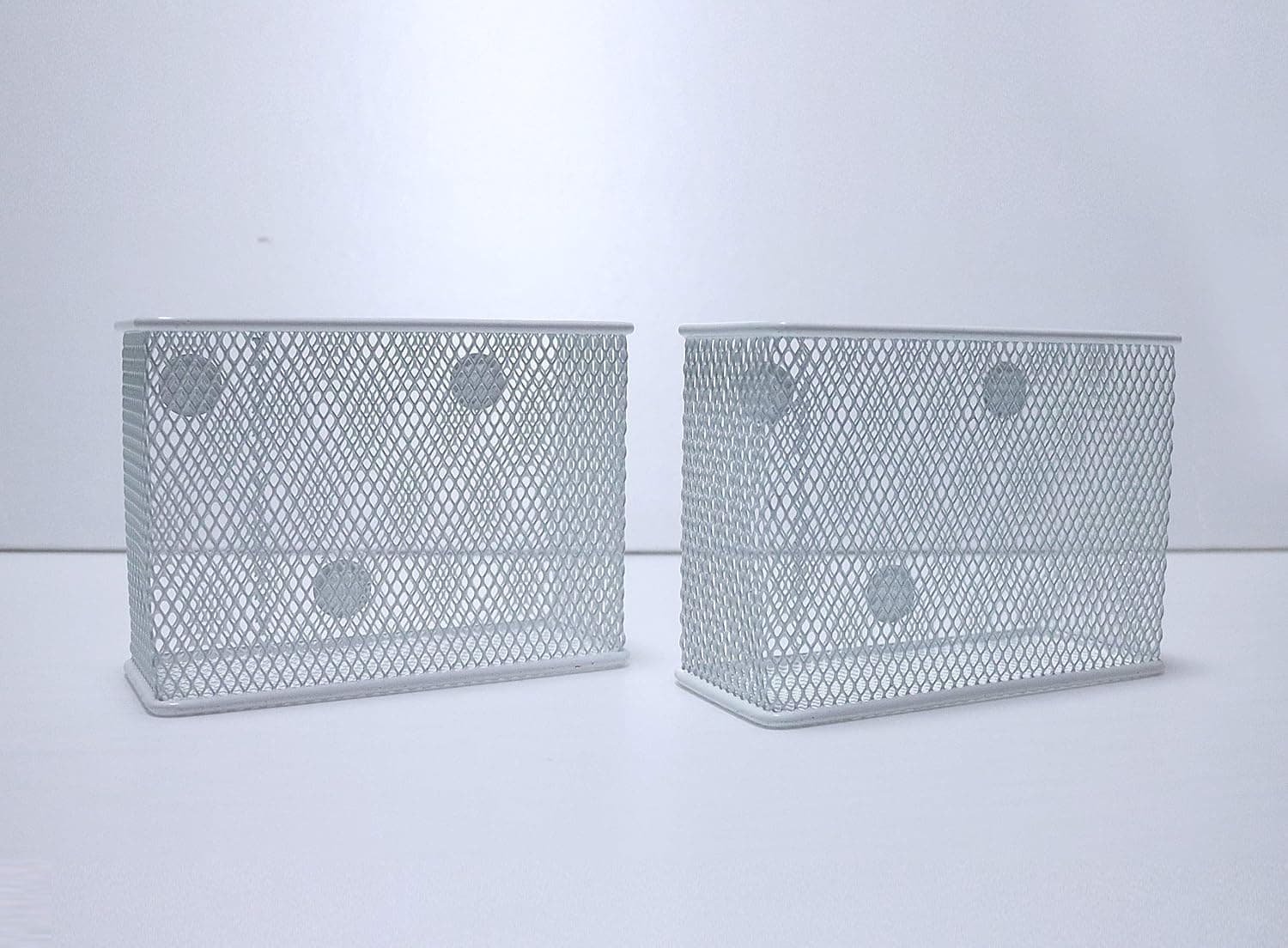 Wire Mesh Magnetic Storage Basket White(Set of 2), Container, Desk Tray, Office Supply Accessory Organizer for Refrigerator/Microwave Oven or Magnetic Surface in Kitchen or Office