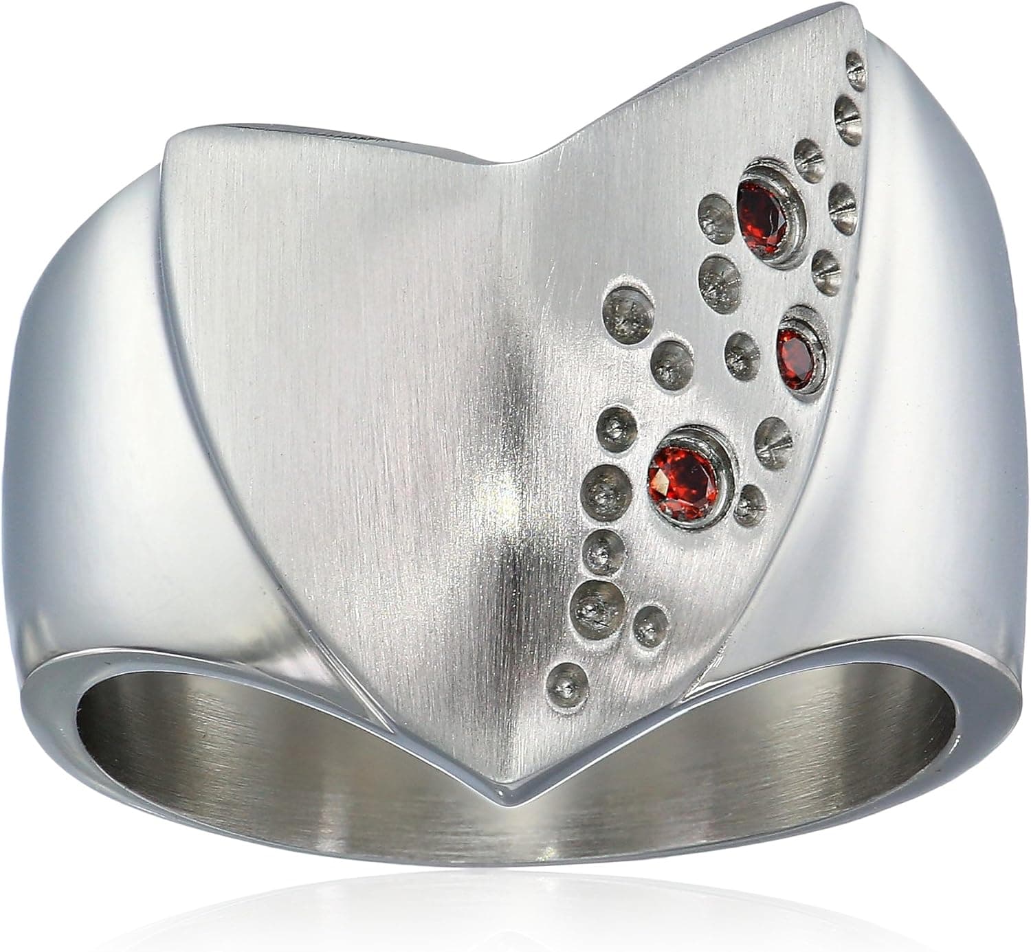 Star Trek Unisex Stainless Steel Federation Symbol with Orange Cubic Zirconia Accents Ring, Size 11
