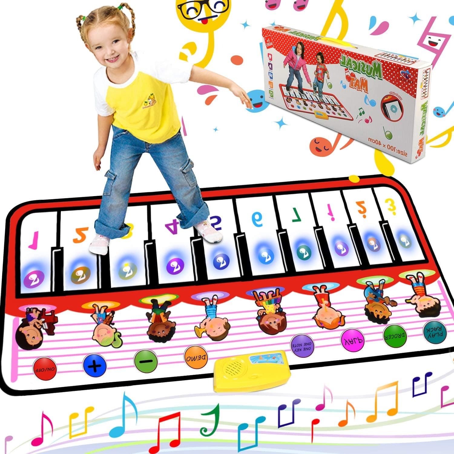 Tencoz Musical Piano Mat, Portable Electronic Educational Musical Blanket with 10 Flashing LED Lights Speaker & Recording Function Gifts for Kids Toddler Girls Boys Christmas