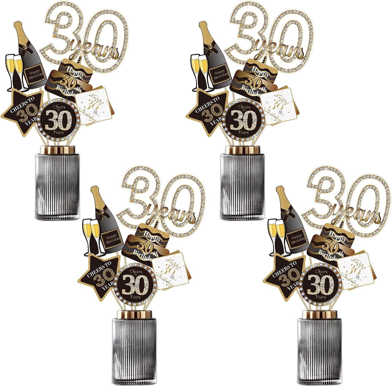 Black and Gold 30th Birthday Party Centerpiece Sticks, 30th Birthday Table Toppers, 30th Birthday Party Decorations Favors Supplies