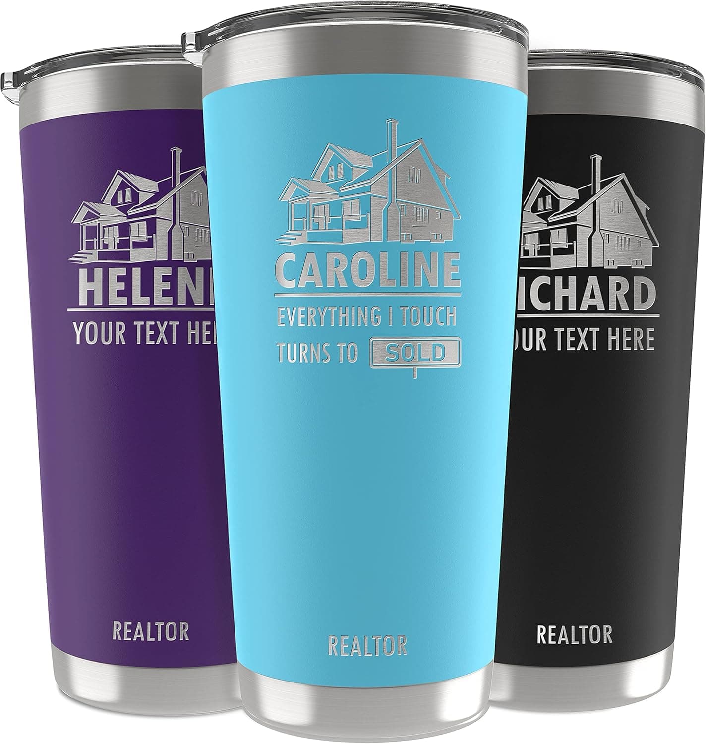 Realtor Gifts, 34 Job Titles, Personalized Tumbler with Straw Set, Real Estate Gifts for Women, Men, Custom w/Name & Quote - 20 OZ - 30 OZ - 13 Colors - Gifts for New Job, Appreciation, Promotion