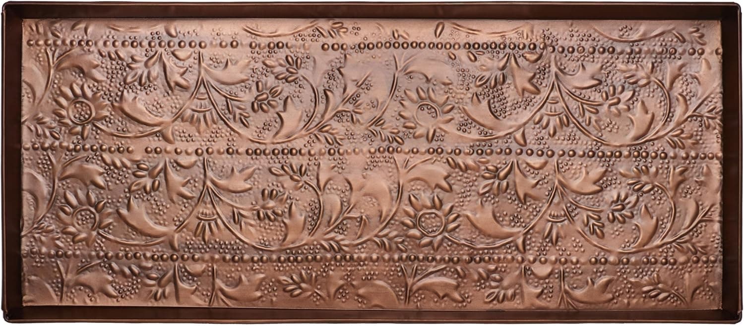 HF by LT Classic Scroll Pattern Metal Boot Tray, 30 x 13 inches, Antique Copper Finish