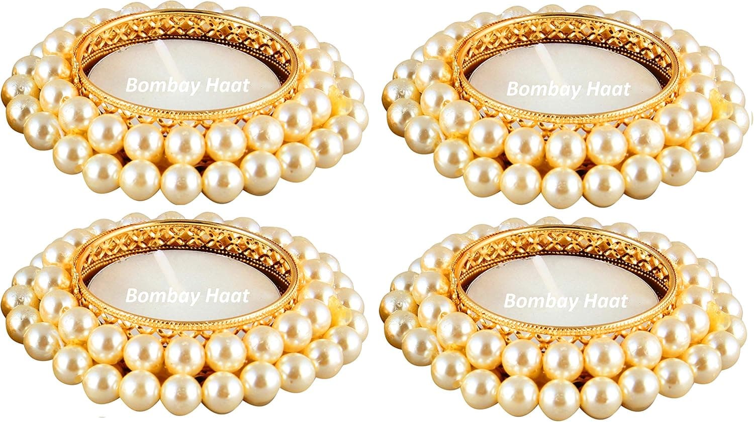 Bombay Haat Pearl Tealight Candle Holders/Diwali Diya for Home Décor/Diwali Decoration/Gifting (Set of 4)