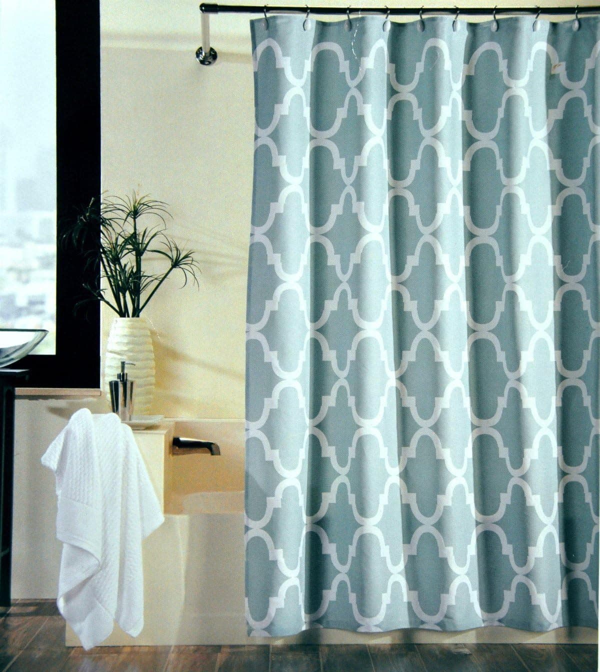 Crystal Emotion Shower Curtain Moroccan Tile Quatrefoil Spa Blue & White (72x84, Color1)