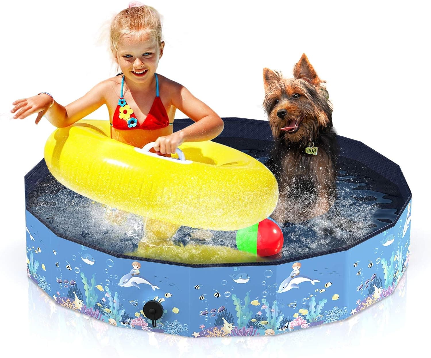 Allnice Dog Pool 63in Foldable Dog Swimming Pools Pet Bathing Tub Portable PVC Kids Pool Collapsible Bath Tub Water Pond, Children Ball Pits Paddling Bathing Pool Non-Slip Design for Cats Dogs (63in)