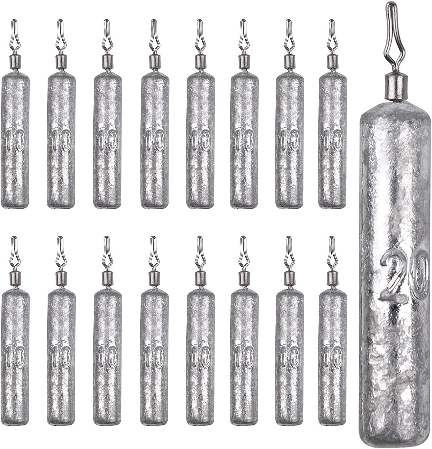 Pencil Drop Shot Weights -15pcs Fishing Sinkers Fishing Weights Pencil Saltwater Fishing Weights Kit Skinny Sinker with Barrel Swivels Bass Drop Shot Rig Rotating Weight Sinker Jig Head