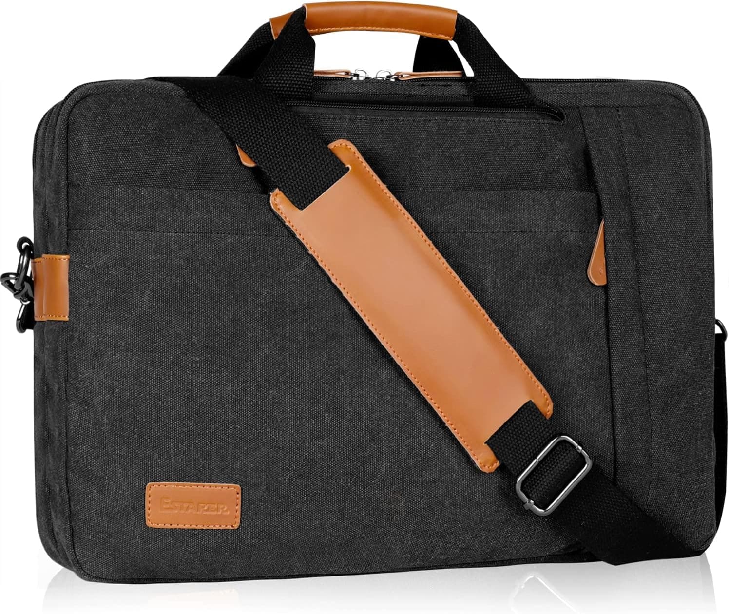 ESTARER Men's Laptop Messenger Bag, 17-17.3 Inch Laptop Backpack, Water Resistant Canvas Computer Bag Shoulder Bag, 3 in 1 Convertible Laptop Briefcases (Dark Grey)