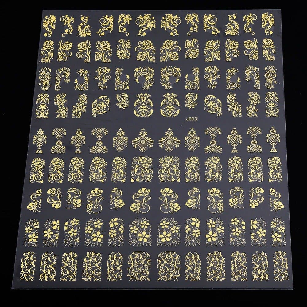 Warm Girl 108Pcs 3D Goldn Flower Nail Art Stickers Decals Stamping DIY Nail Decoration Tools