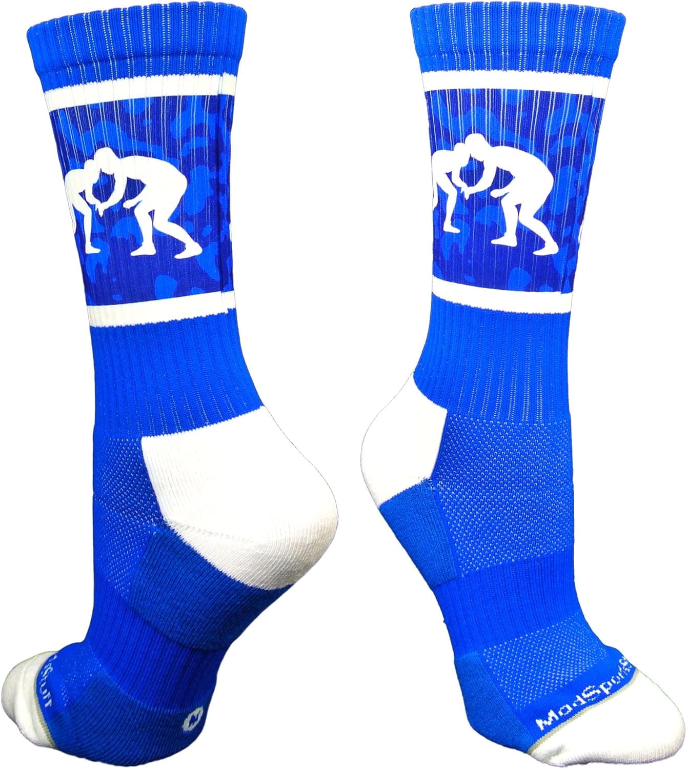 MadSportsStuff Fighting Wrestlers Crew Socks (Royal/White, Small)