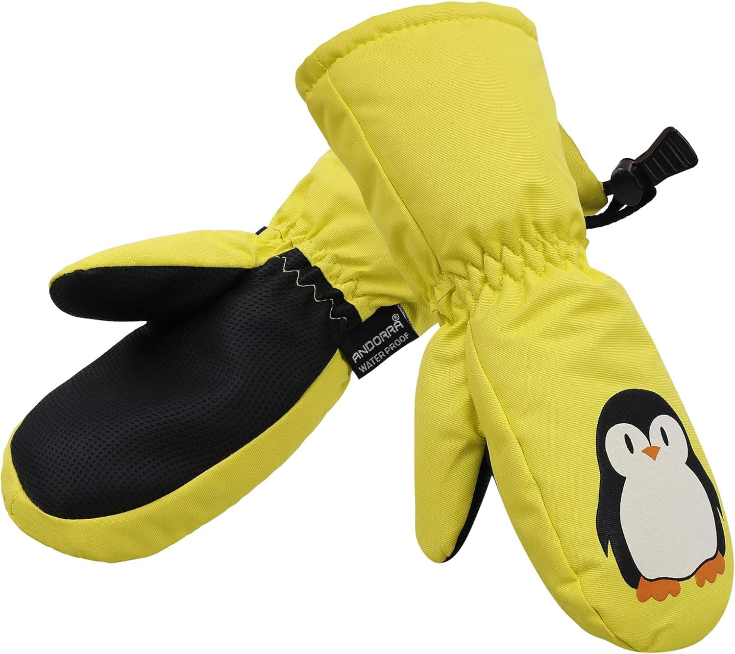 Halconia Boys Thinsulate Insulation Waterproof Ski Mittens Gloves, Yellow Penguin,XS
