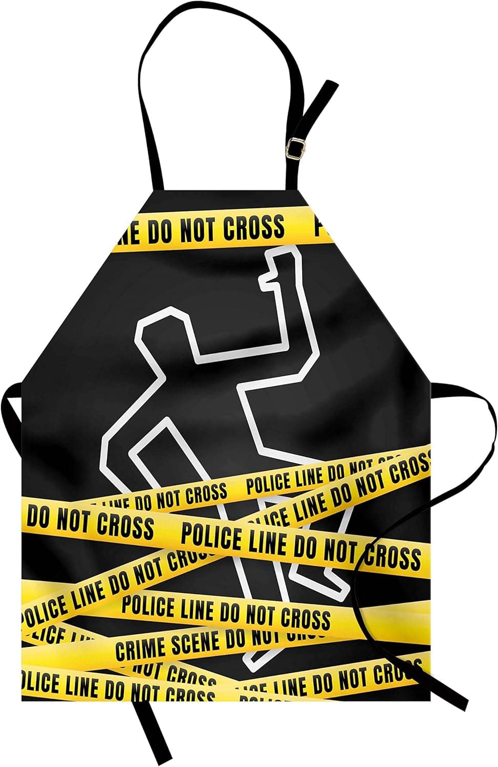 Lunarable Police Scene Apron, Chalk Outline of Victim and Yellow Bands Investigation Detective Theme, Unisex Kitchen Bib with Adjustable Neck for Cooking Gardening, Adult Size, White Yellow