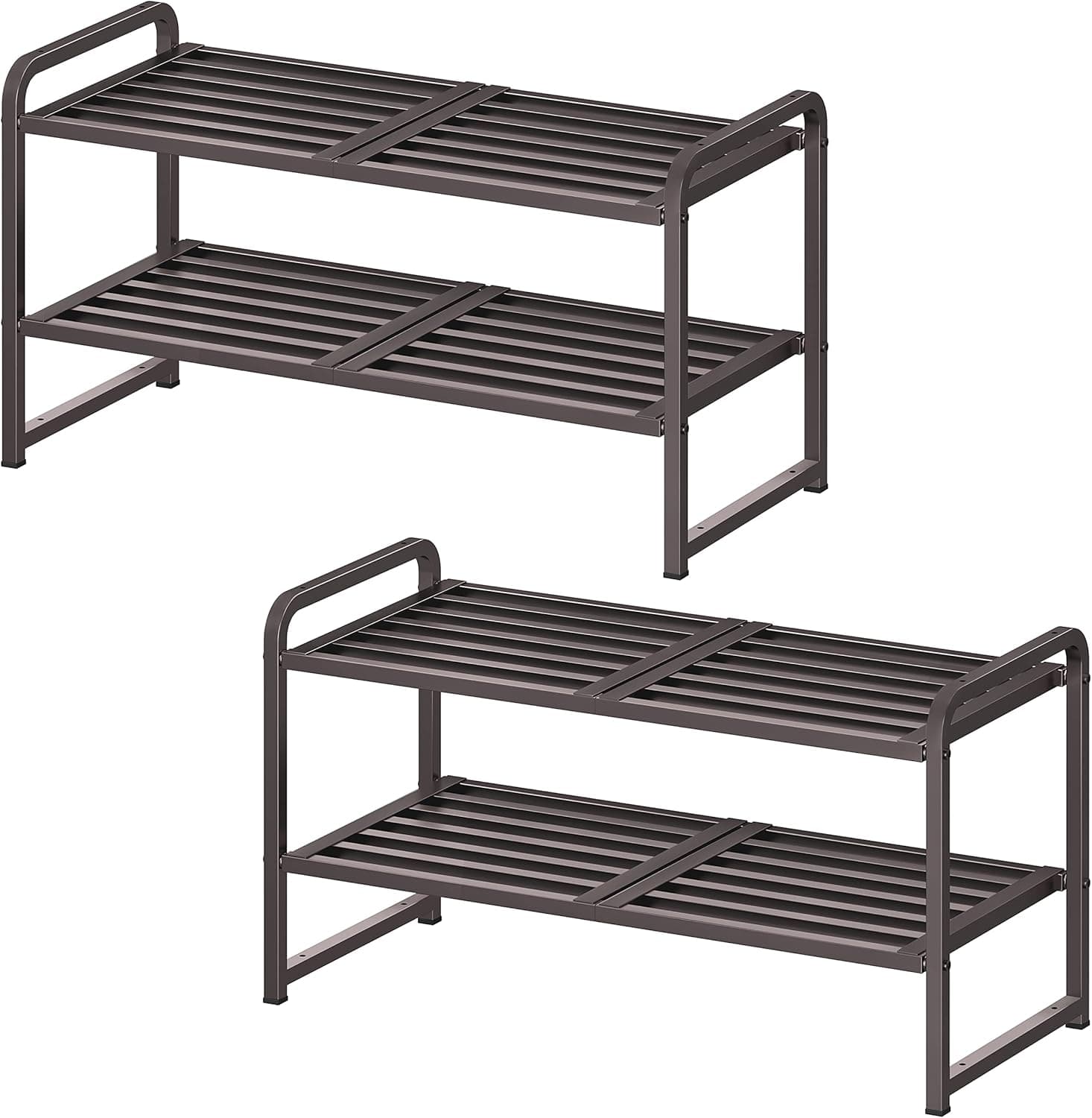 Simple Trending 2 Pack 2-Tier Stackable Shoe Rack, Shoe Shelf Storage Organizer, Bronze