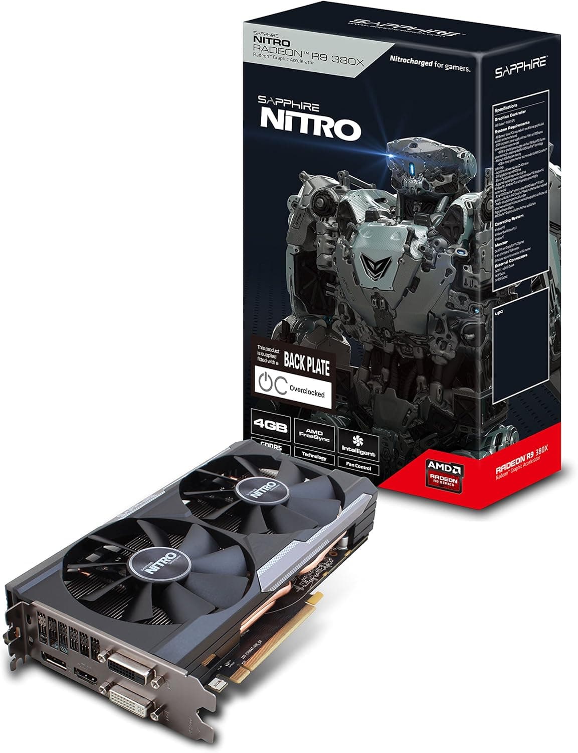 Sapphire Radeon Nitro R9 380X 4GB DL-DVI-I/DL-DVI-D/HDMI/DP Dual-X OC Graphics Card 11250-01-20G