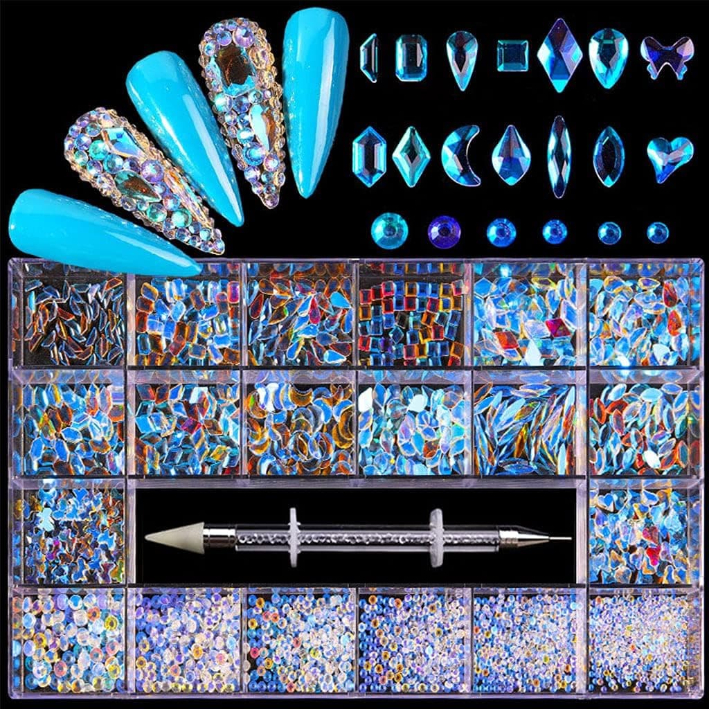 Cuawan Nail Rhinestones - Professional Nail Crystal Kit, Multi Shapes Glass Crystal AB Rhinestones for Nail Art for Nail Art Supplies Accessories