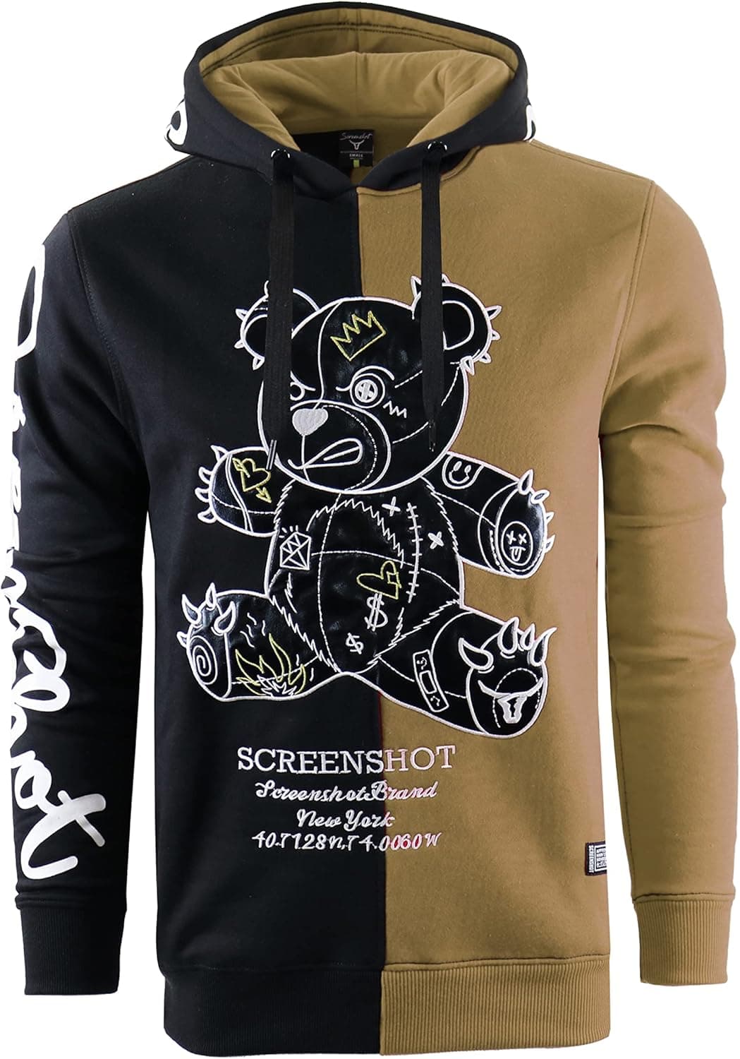 SCREENSHOT Mens Urban Premium Fleece Hoodie - Animation Cartoon Character Embroidery Patch Gel Print Hooded Sweatshirt