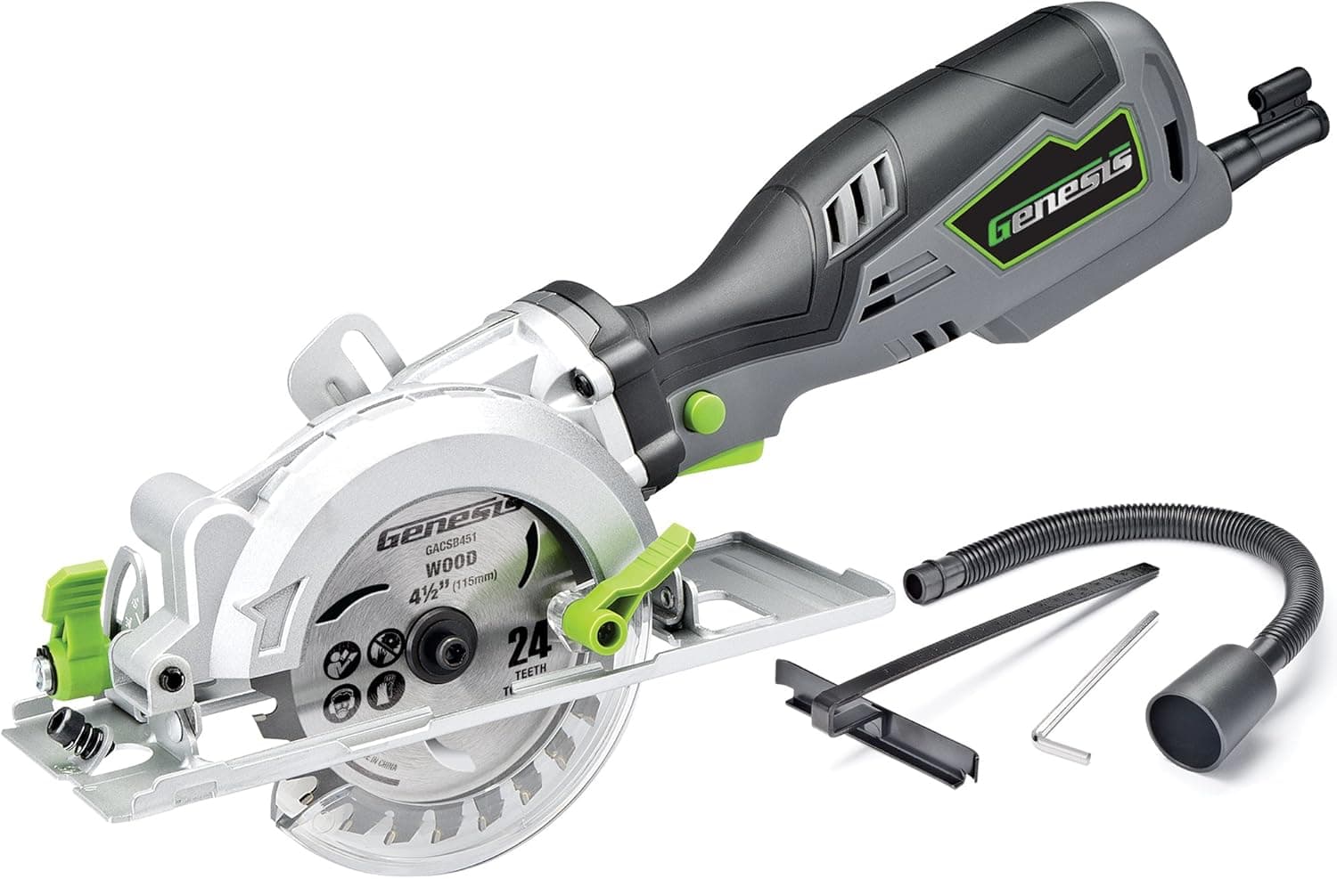 Genesis GCS545C 5.8 Amp 120 Volt 4-1/2 in. Control Grip Compact Circular Saw with Vacuum Adapter, Blade Wrench, and 24T Carbide Tipped Blade