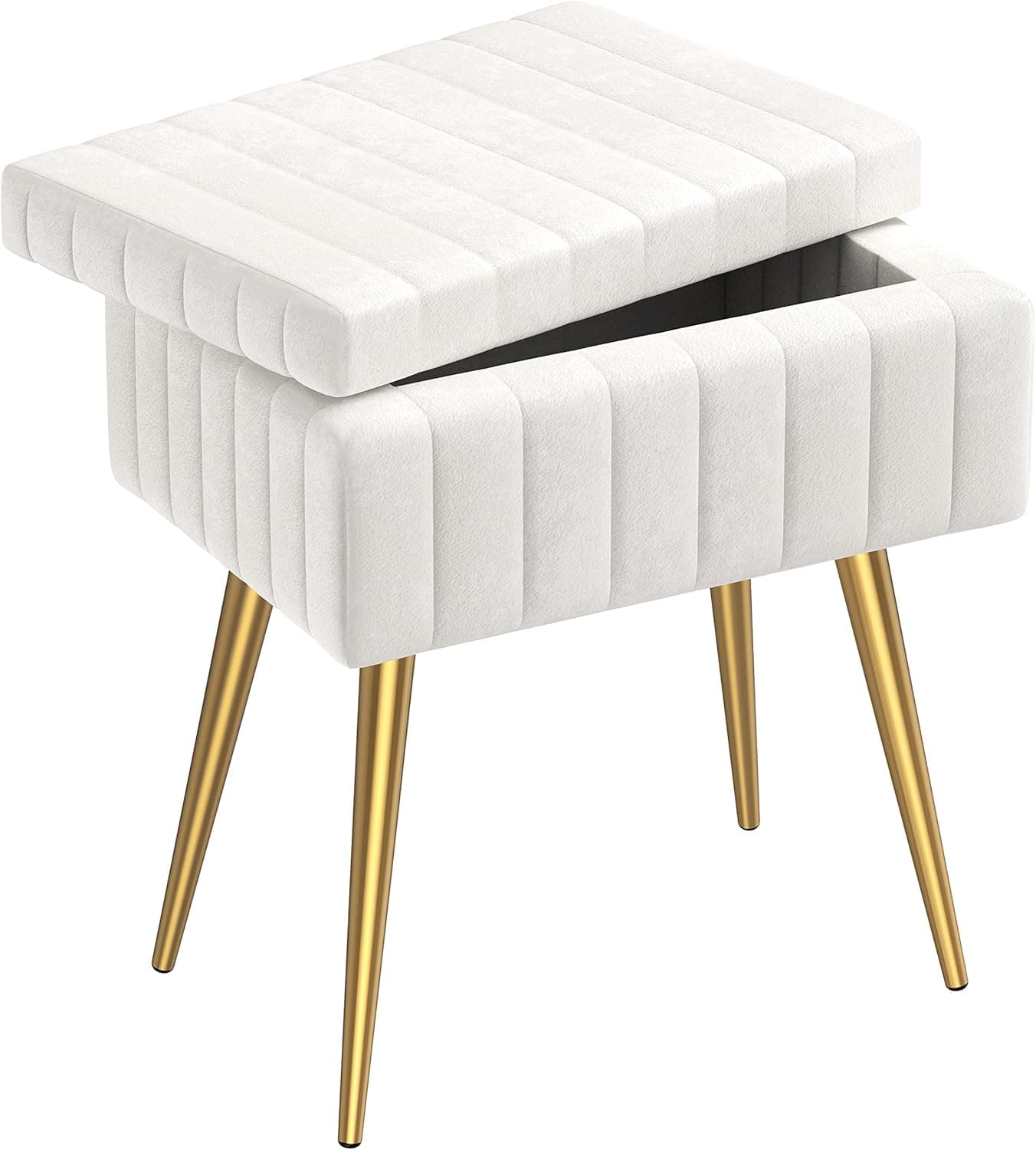 BSHOMGI Vanity Stool Chair Faux Fur with Storage Soft Footrest Stool Upholstered Ottoman with Metal Legs Furry Padded Seat, Modern Multifunctional Chairs for Makeup, Bedroom (Beige02)
