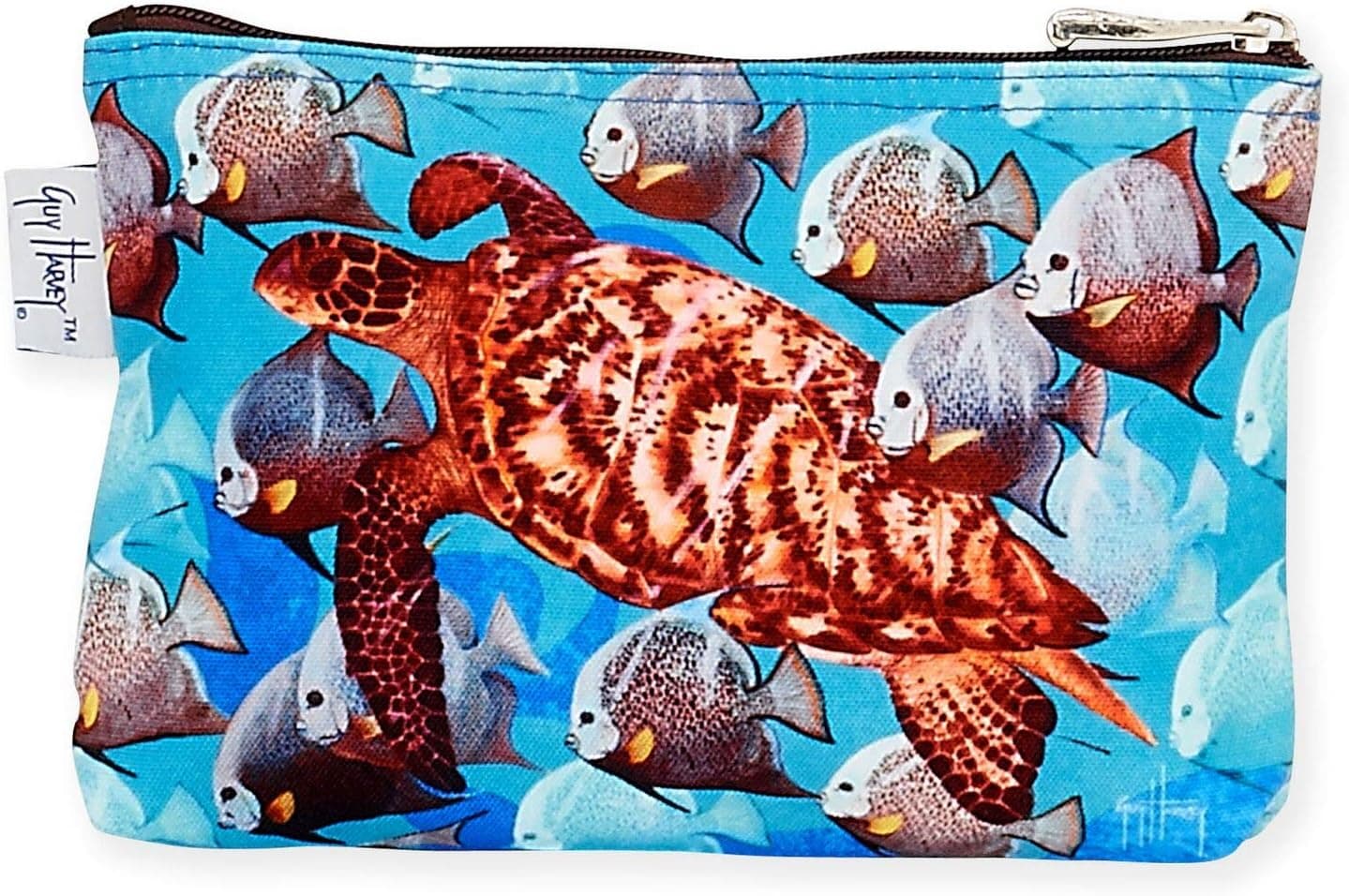 Guy Harvey Brown Sea Turtle Cosmetic Bag, 9"