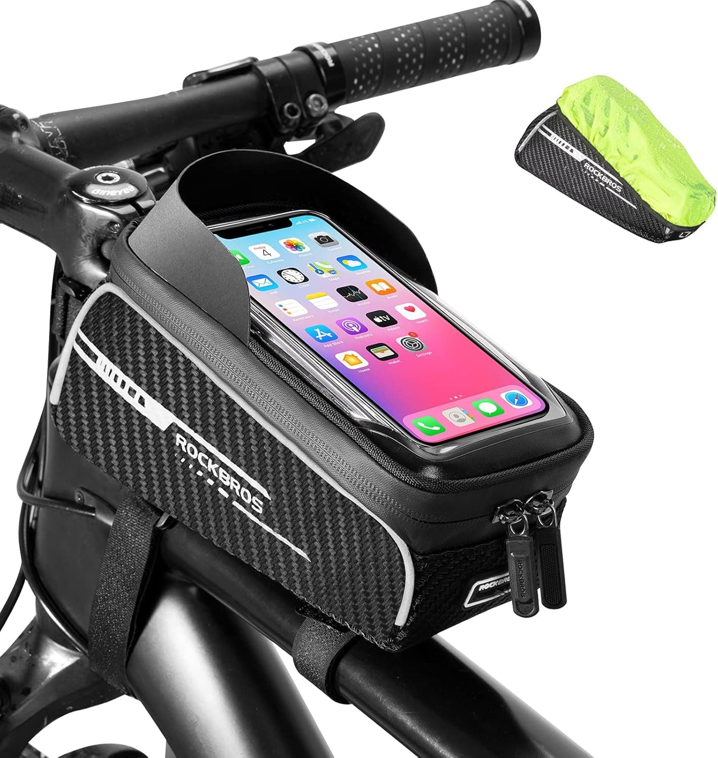 ROCKBROS Bike Phone Front Frame Bag Bicycle Top Tube Bag Waterproof Bike Cell Phone Mount Holder Cycling Accessories Bike Pouch Phone Case Storage Bag Fit Smartphone Below 6.5”