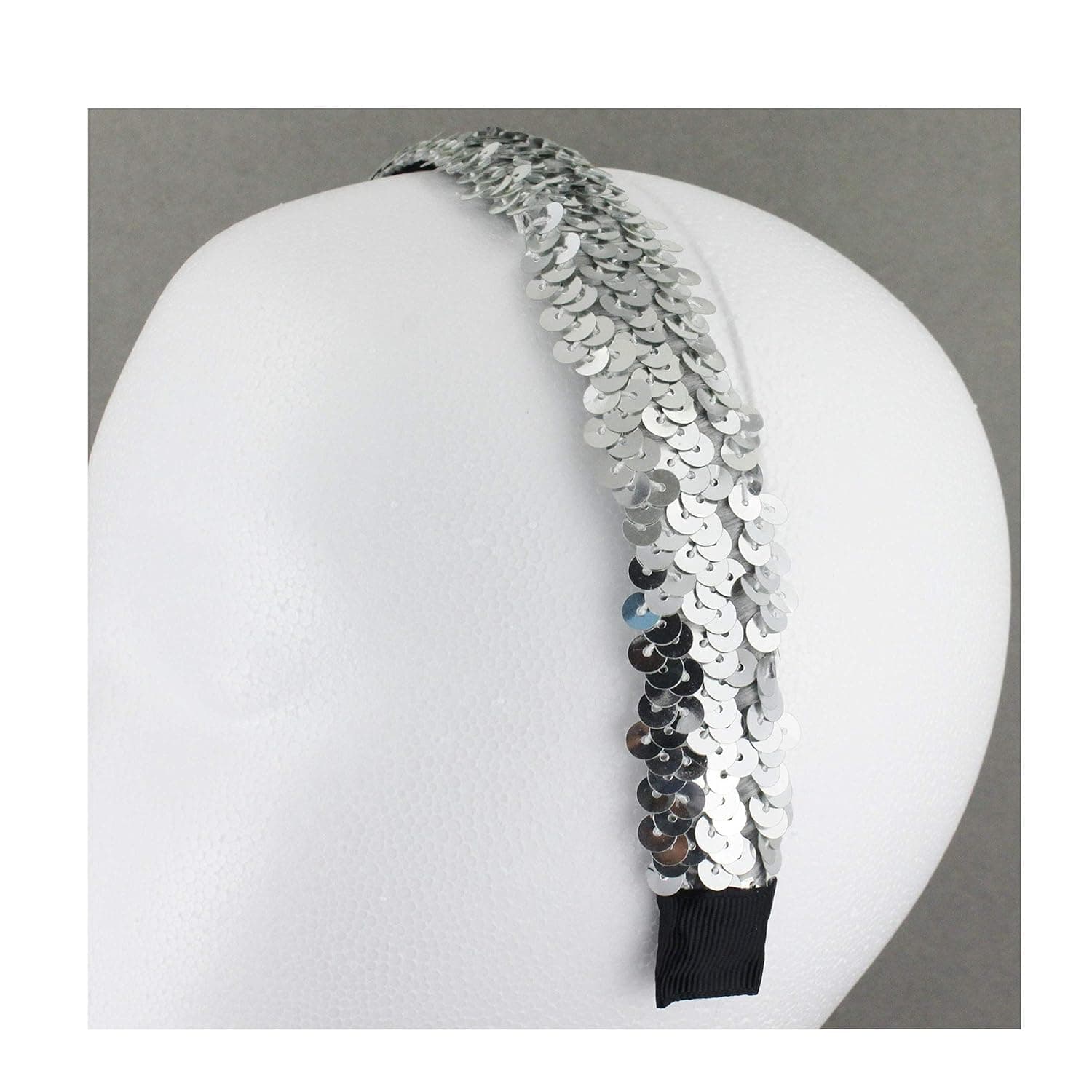 Silver sequin headband 1" wide shiny sparkly hair band accessory no teeth