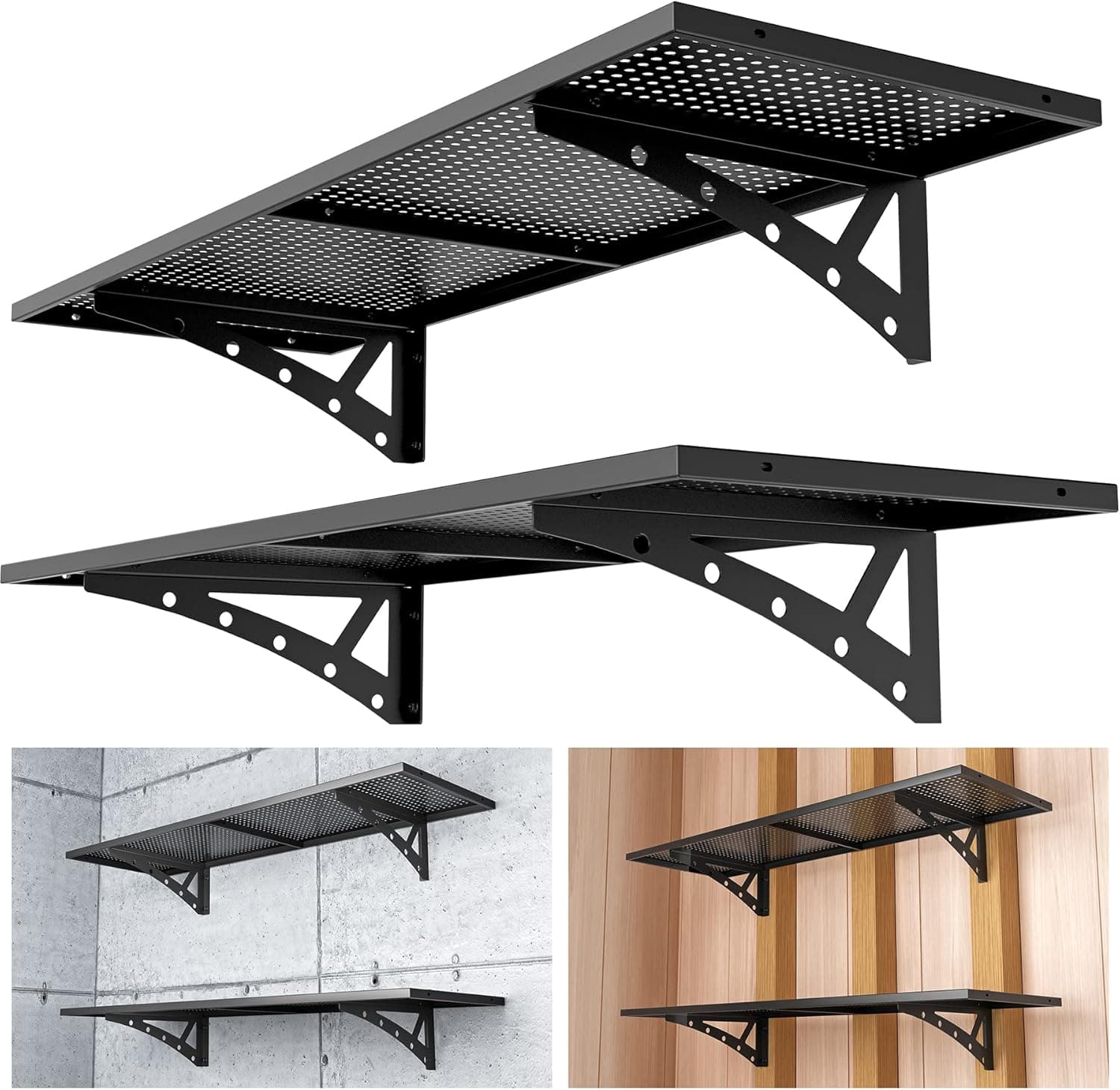 Sanhang 2Pack 1.3x4ft Garage Storage Wall Shelves, Wall Shelf Garage Storage Rack Floating Shelves (Black)