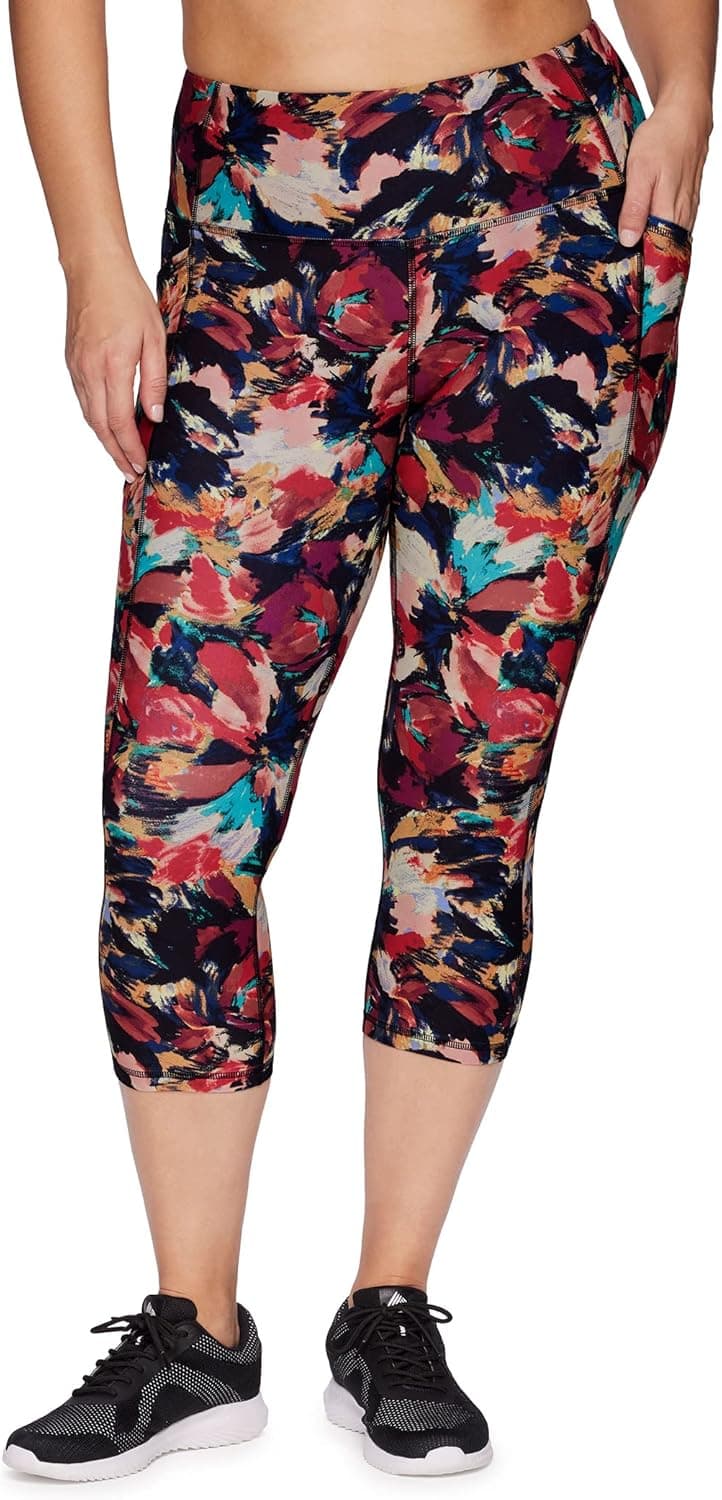 RBX Active Women's Plus Size Fashion Athletic High Waist Running Yoga Squat Proof Capri Leggings with Pockets