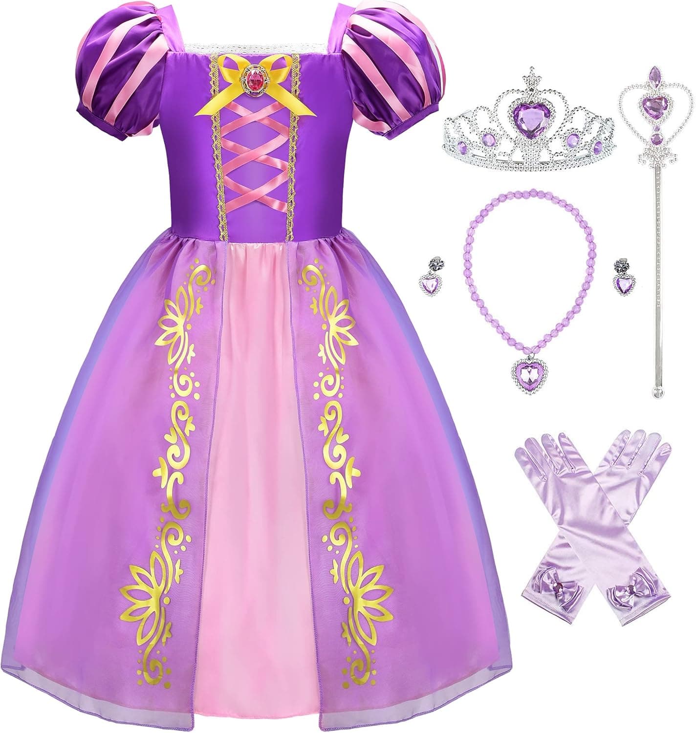 Uplus ME Girls Princess Costume Dress Puff Sleeve Purple Toddler Girls Halloween Costume Party Dress Up Clothes