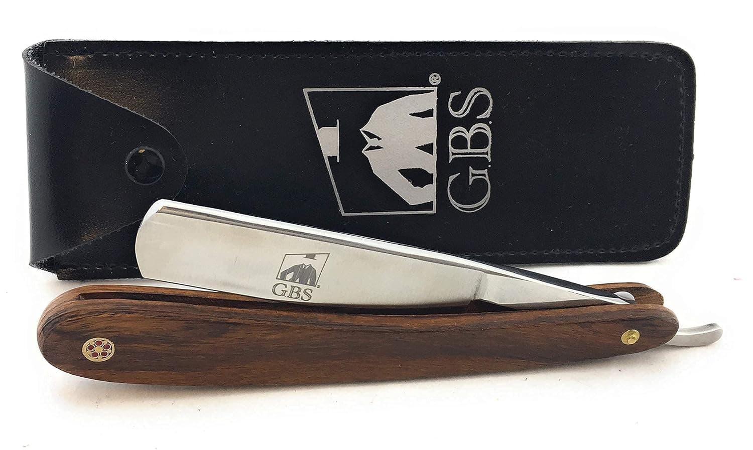 G.B.S Mahogany Wood 6/8 Shave Ready Straight Razor, Leather Strop Made with Cow Hide Leather Steel Clamp, 22 ML Strop Paste- Stainless Steel Blade Razor, Wooden Handle