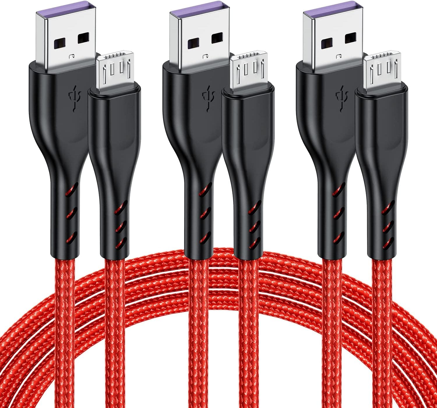 Kithumi Micro USB Cable 6Ft 3 Pack, 6 Feet Android Charger Cable, Durable Premium Nylon Braided Fast 6 Foot Phone Charger Cord for Samsung Galaxy S7 S6 S7 S5,Note 5 (Red)