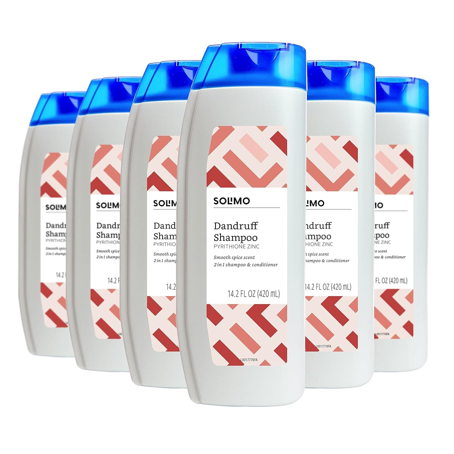 Amazon Brand - Solimo 2-in-1 Dandruff Shampoo and Conditioner for Men, Smooth Spice, 14.2 Fluid Ounce (Pack of 6)