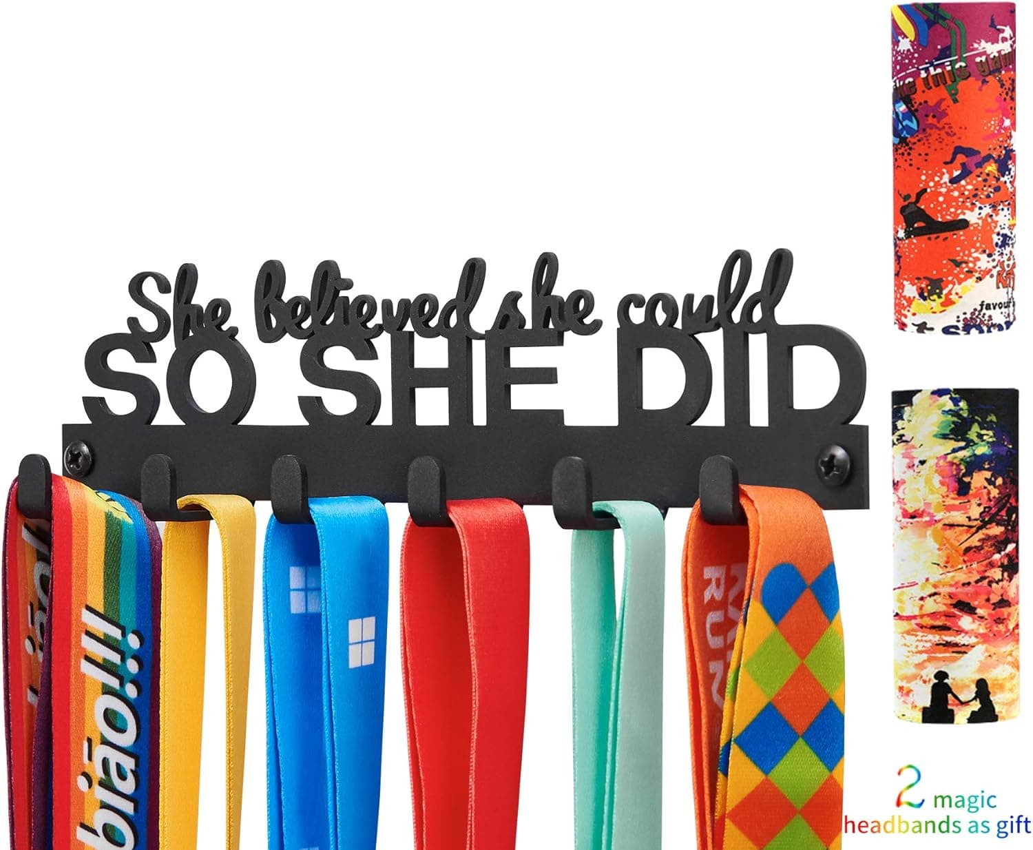 Boliace Medal Holder Display Hanger Rack Frame - Stainless Steel Sturdy Wall Mount Over 50 Medals Easy to Install 2 Magic Headbands as Gift (SO SHE DID)