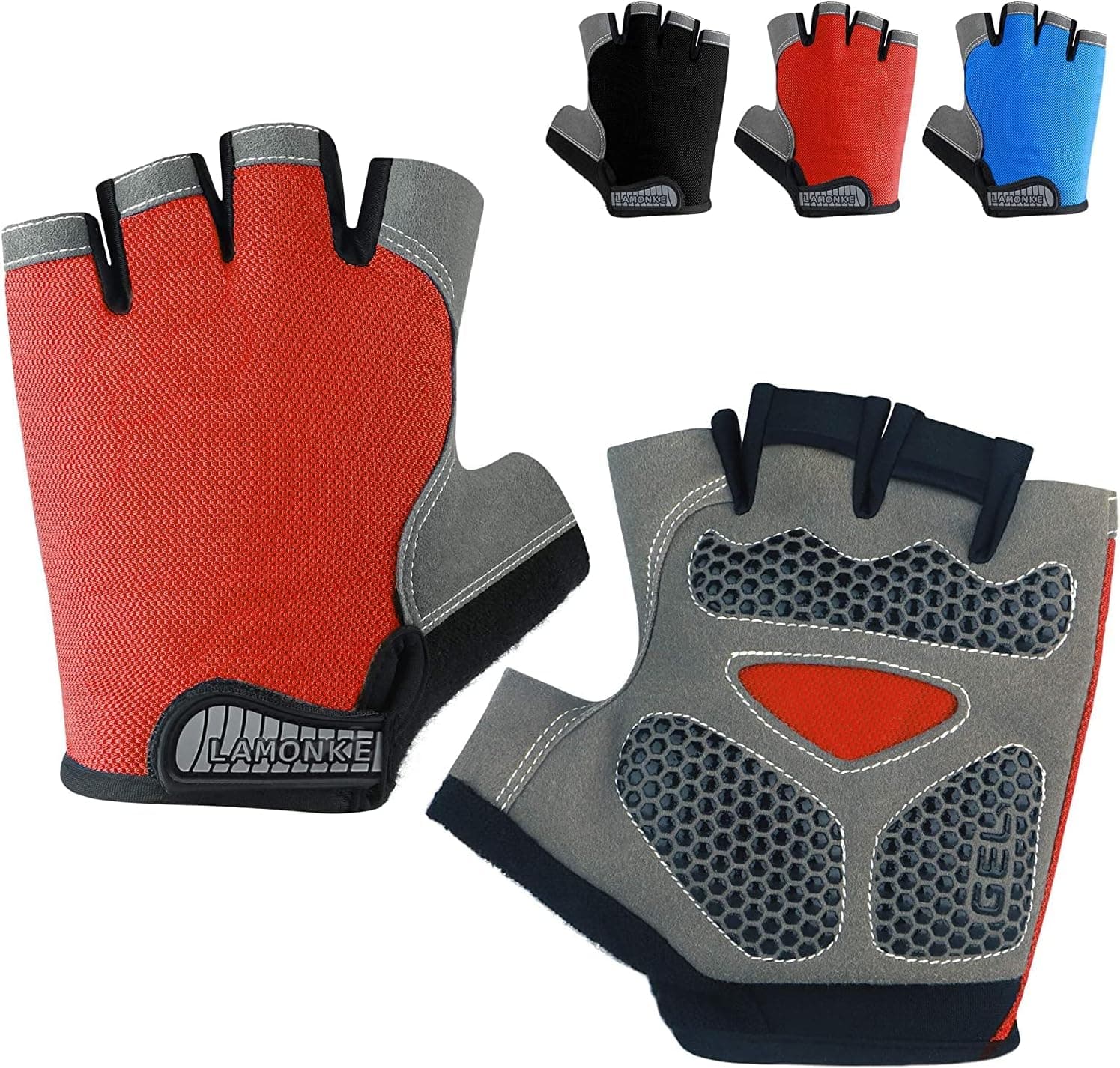 LAMONKE Bike Gloves Cycling Gloves Biking Gloves for Men Women, Shock-Absorbing Pad Full Palm Protection Half Finger Bicycle Gloves