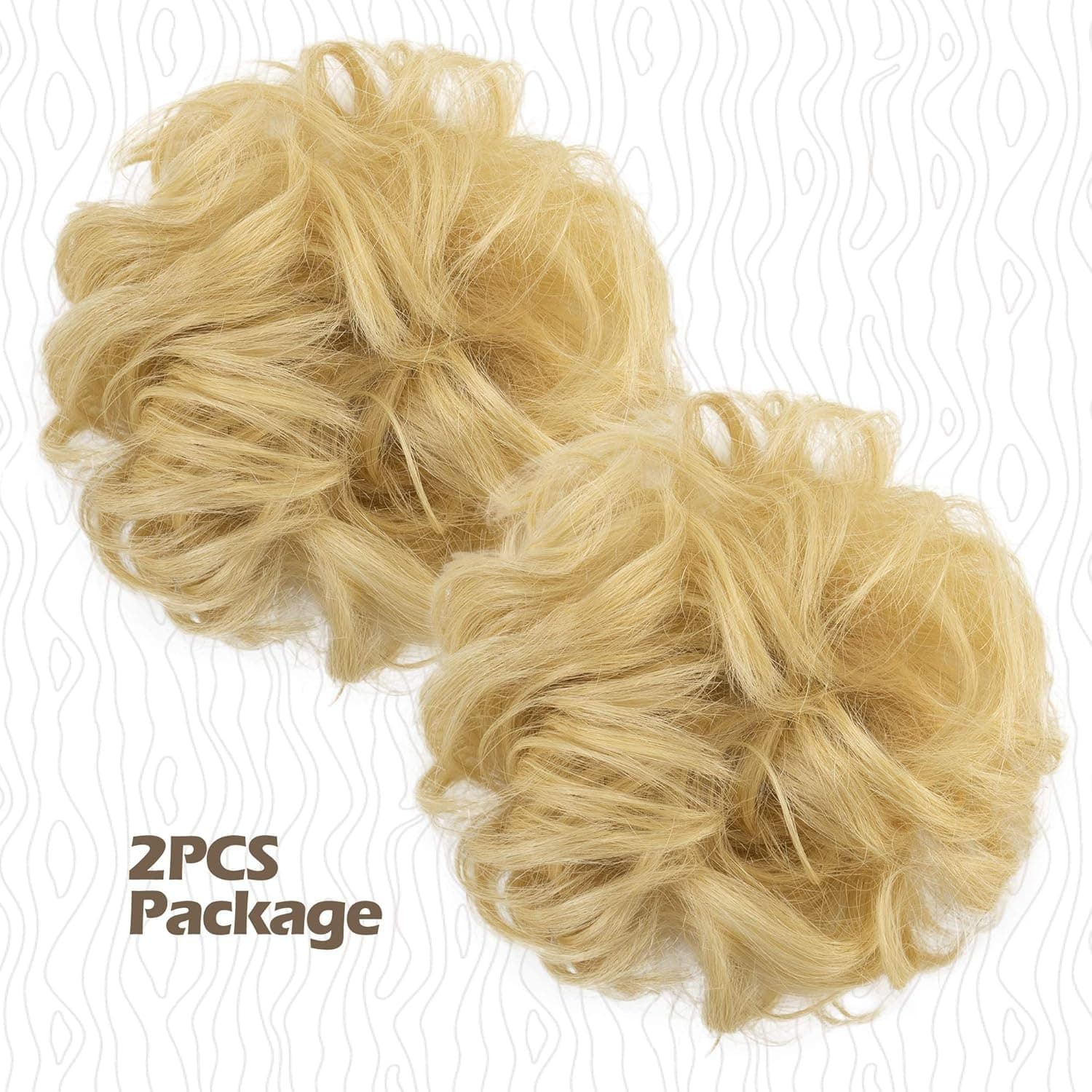 BARSDAR 100% Human Hair Bun, 2 PCS Messy Bun Hair Piece With Elastic Rubber Band Curly Natural Ponytail Extension Hairpiece for Women/Kids Tousled Updo Chignons(2PCS, Bleach Blonde)