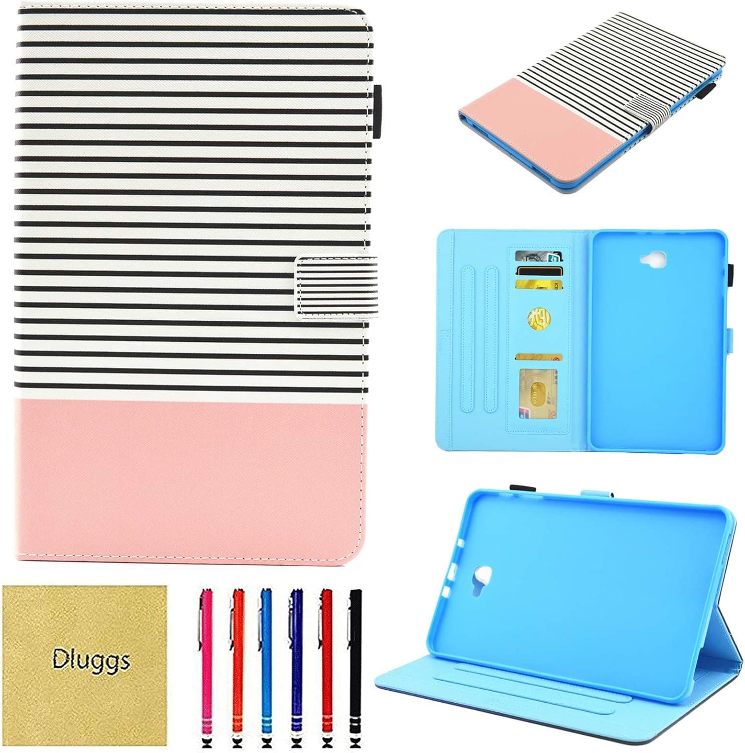 Samsung Galaxy Tab A 10.1 Case, SM-T580 Case, Dluggs Multi-Angle Viewing PU Leather Folio Stand Cover with Auto Wake/Sleep for Galaxy Tab A 10.1" 2016 Tablet SM-T580/T585/T587, Stripe