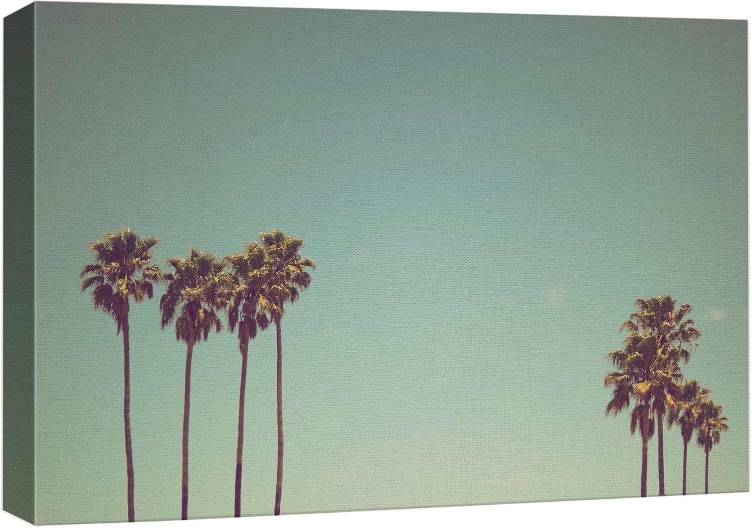 wall26 Canvas Print Wall Art Vintage Style Palm Trees & Teal Sky Floral Plants Photography Realism Rustic Scenic Colorful Multicolor Ultra for Living Room, Bedroom, Office - 32"x48"