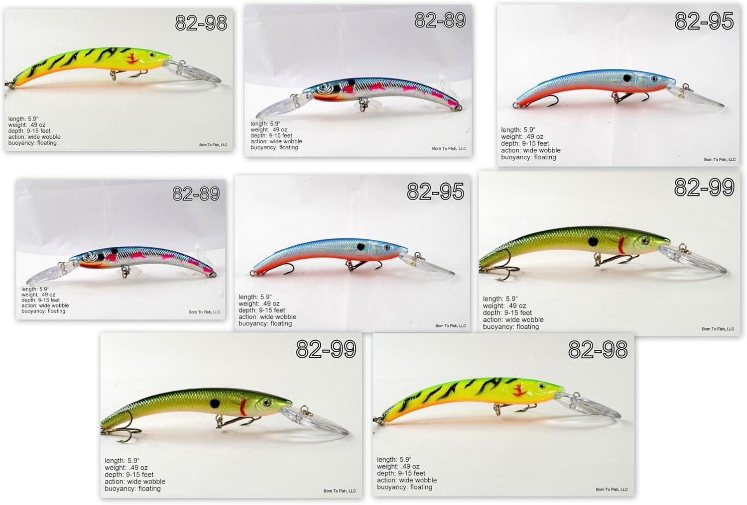 Lot of 8 New 5.9" Deep Diving Fishing Lure Crankbaits