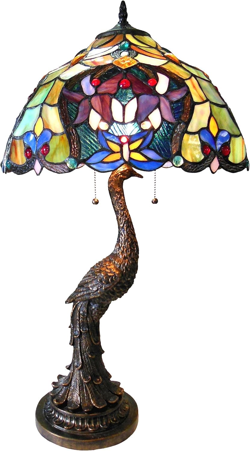 Chloe CH15053GF17-TL2 Persia Tiffany-Style Floral Table Lamp with 17" Shade, 31 x 17 x 17, Bronze