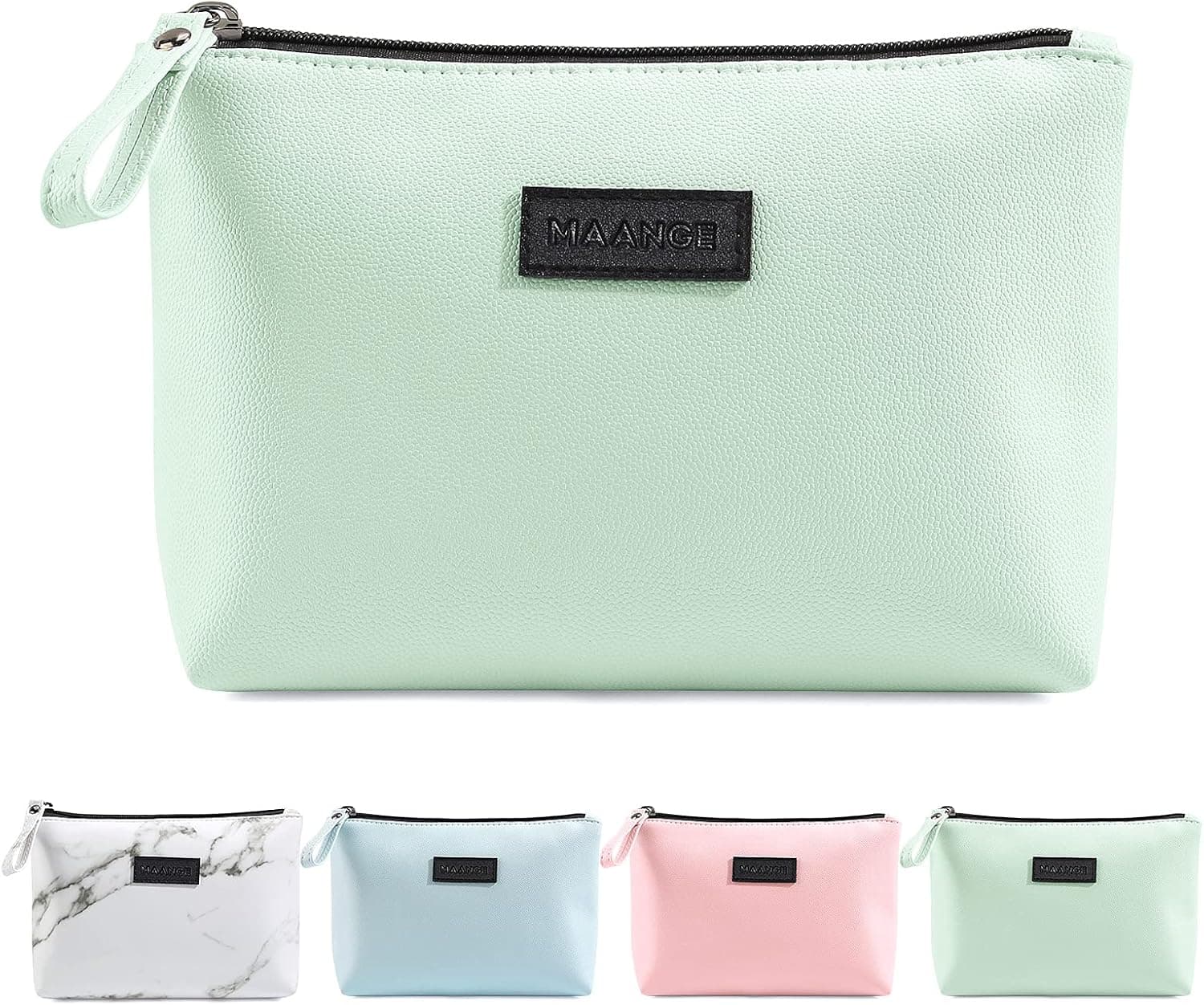 Makeup Bag for Purse Small Makeup Bag with Zipper Pu Leather Makeup Pouch Cosmetic Bags for Women Travel Makeup Bag (Green)