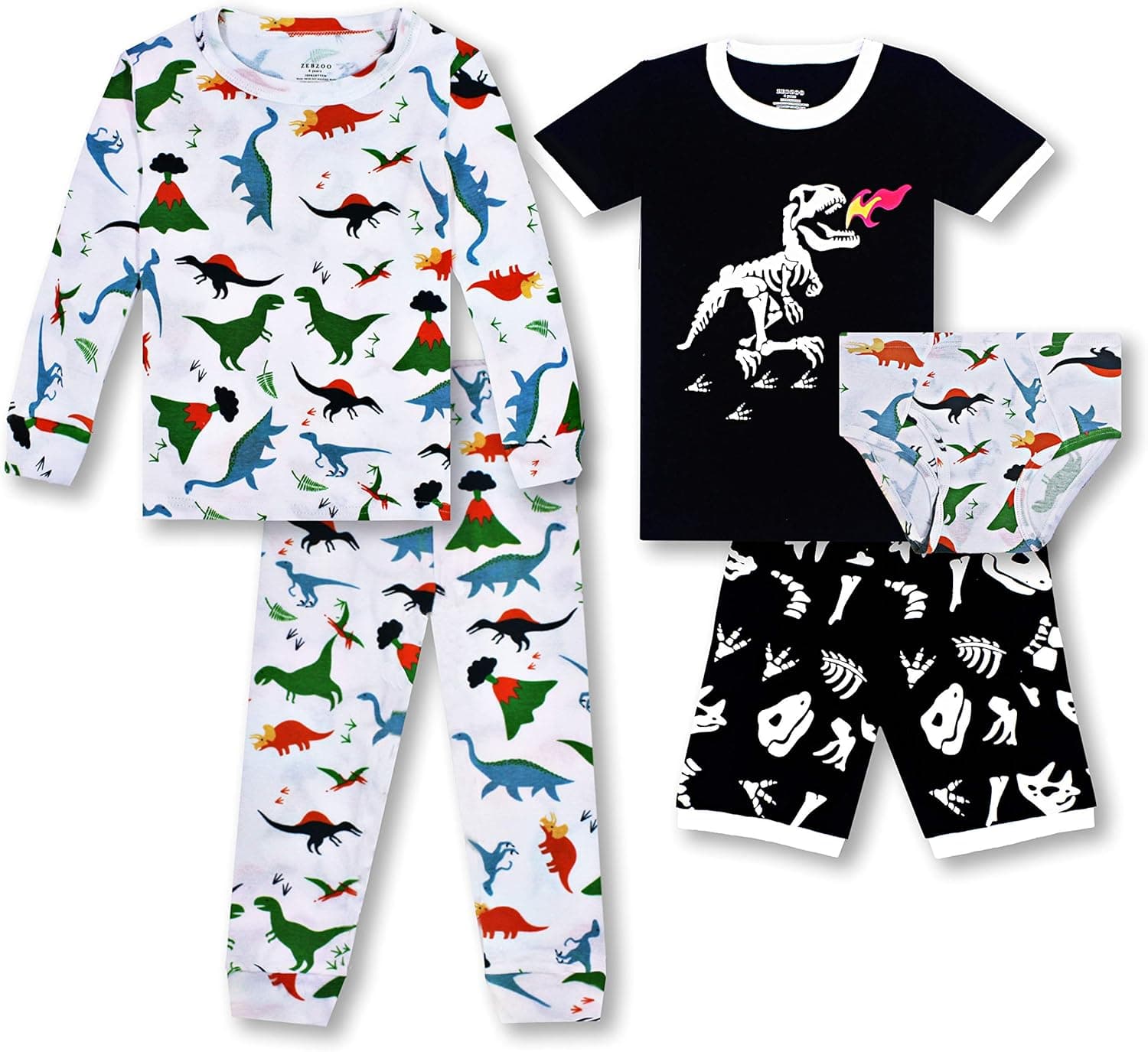 ZEBZOO Kids Pajamas Boys & Girls Cotton Pyjama & Underwear Set for 2-12 Years Long Sleeve Short Sleeve Sleepwear & Briefs