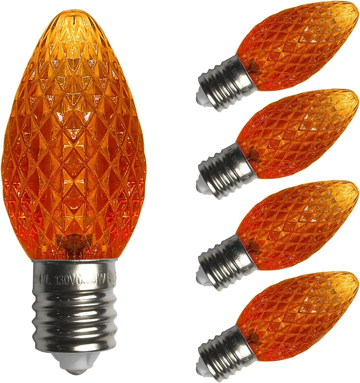 C7 LED Christmas Lights Replacement Bulbs, 25 Pack, 120V UL Commercial Grade, Faceted Dimmable LED Light Bulbs for E12 Socket, Indoor & Outdoor Use (Orange)